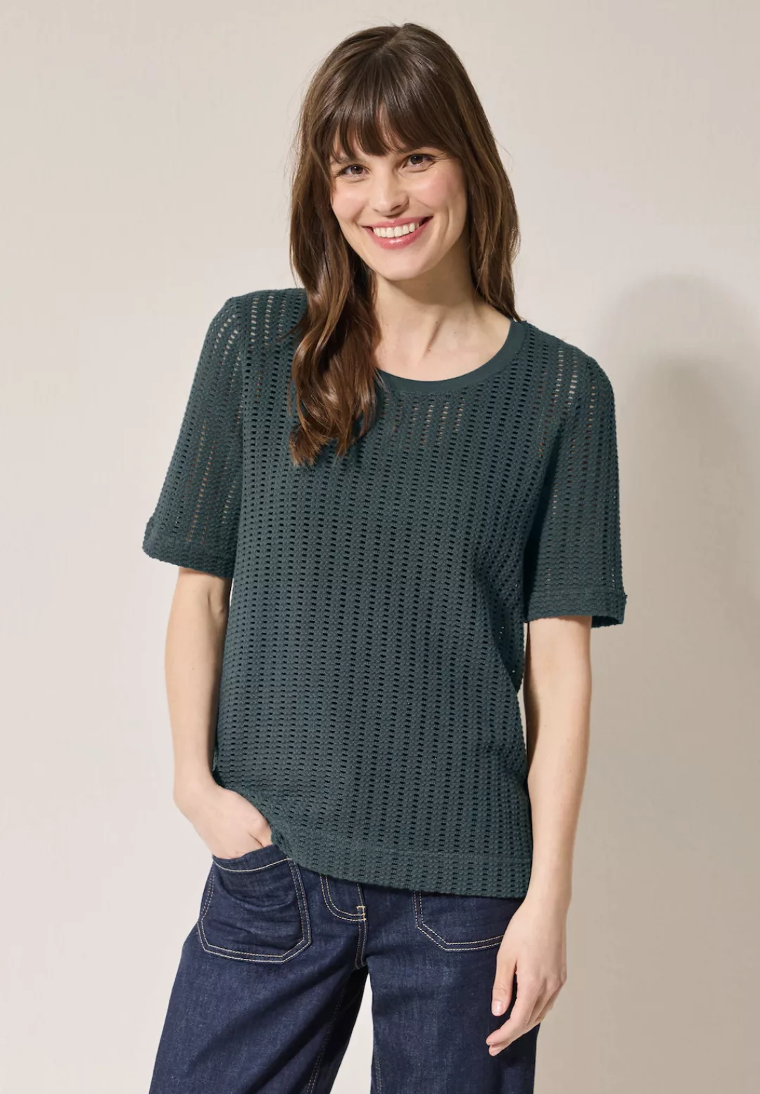 Cecil T-Shirt, mit Strickstruktur und Lochmuster günstig online kaufen