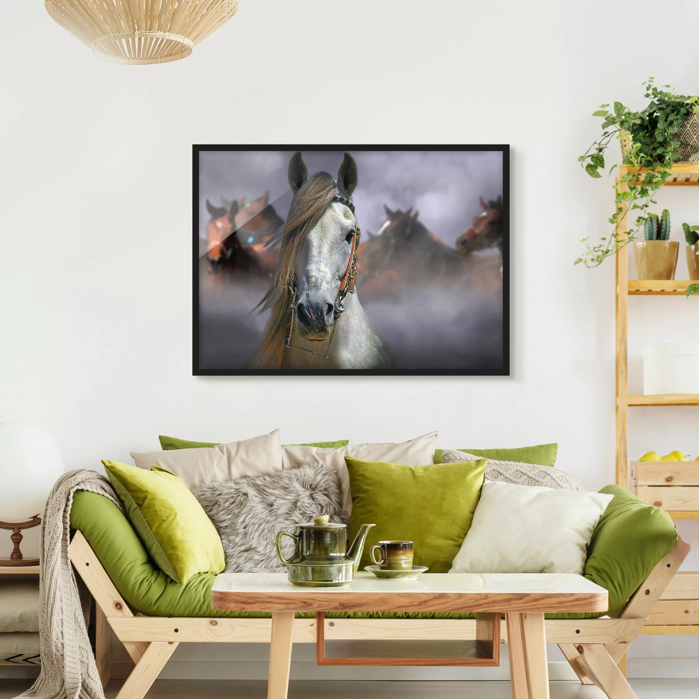 Bild mit Rahmen Tiere - Querformat Horses in the Dust günstig online kaufen