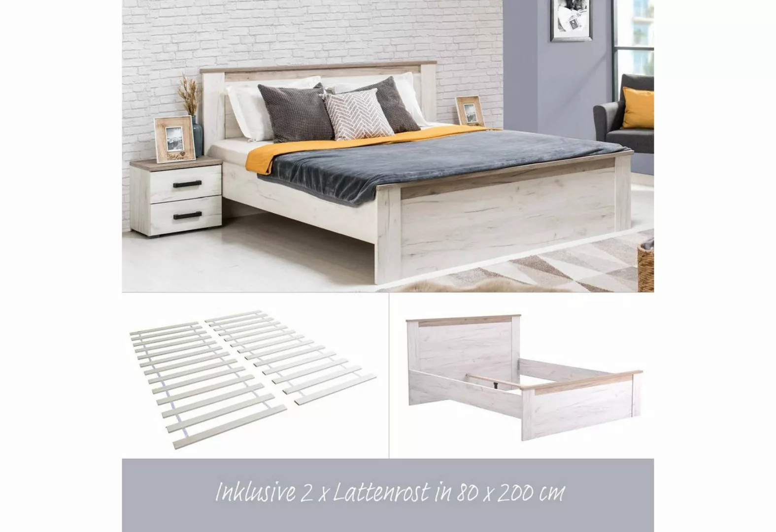 Homestyle4u Holzbett 160x200 Doppelbett Bettgestell cm Lattenrost Weiß günstig online kaufen