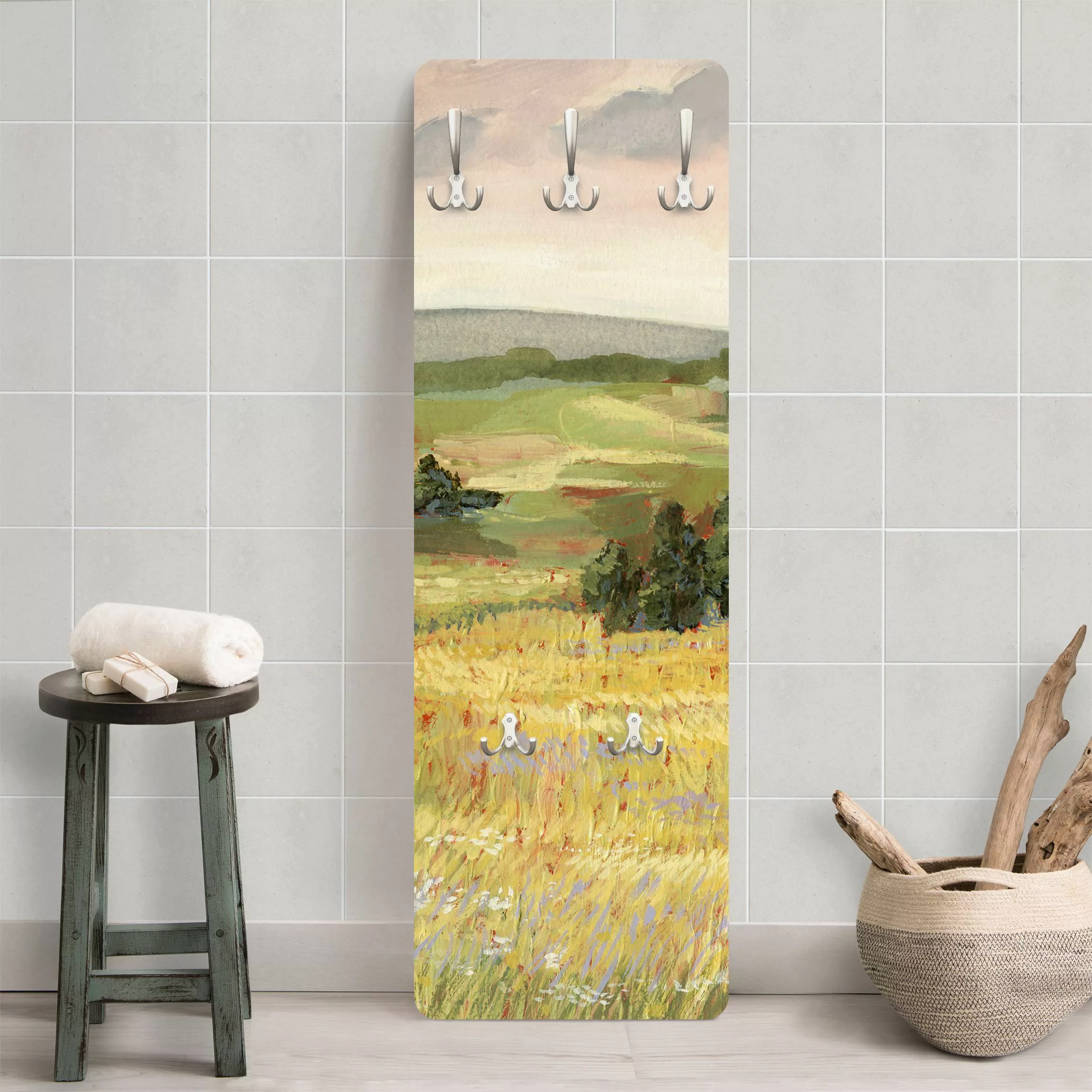 Wandgarderobe Holzpaneel Natur & Landschaft Wiese am Morgen I günstig online kaufen