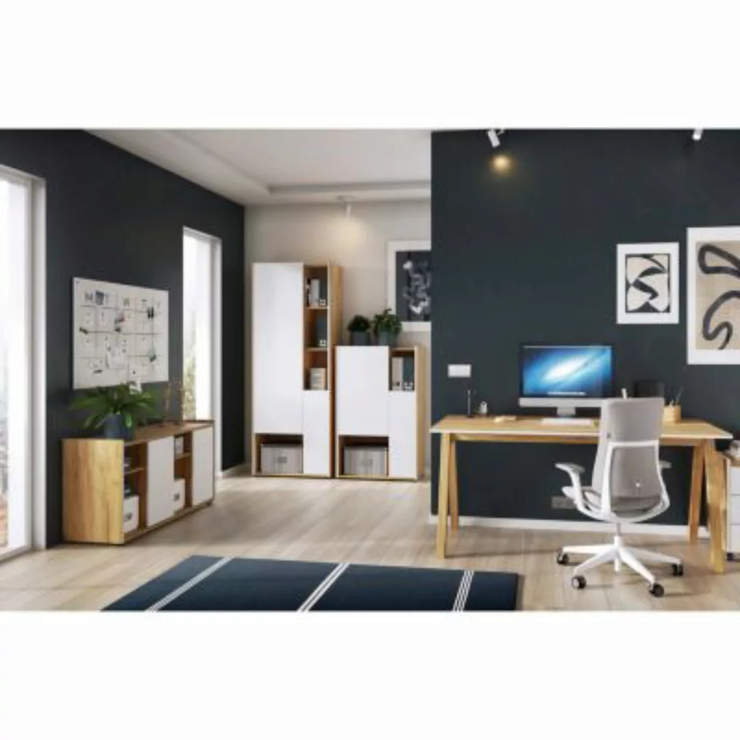 Lomadox Büromöbel Set INDIO-01 in Navarra Eiche Nb. mit Fronten in Weiß bra günstig online kaufen