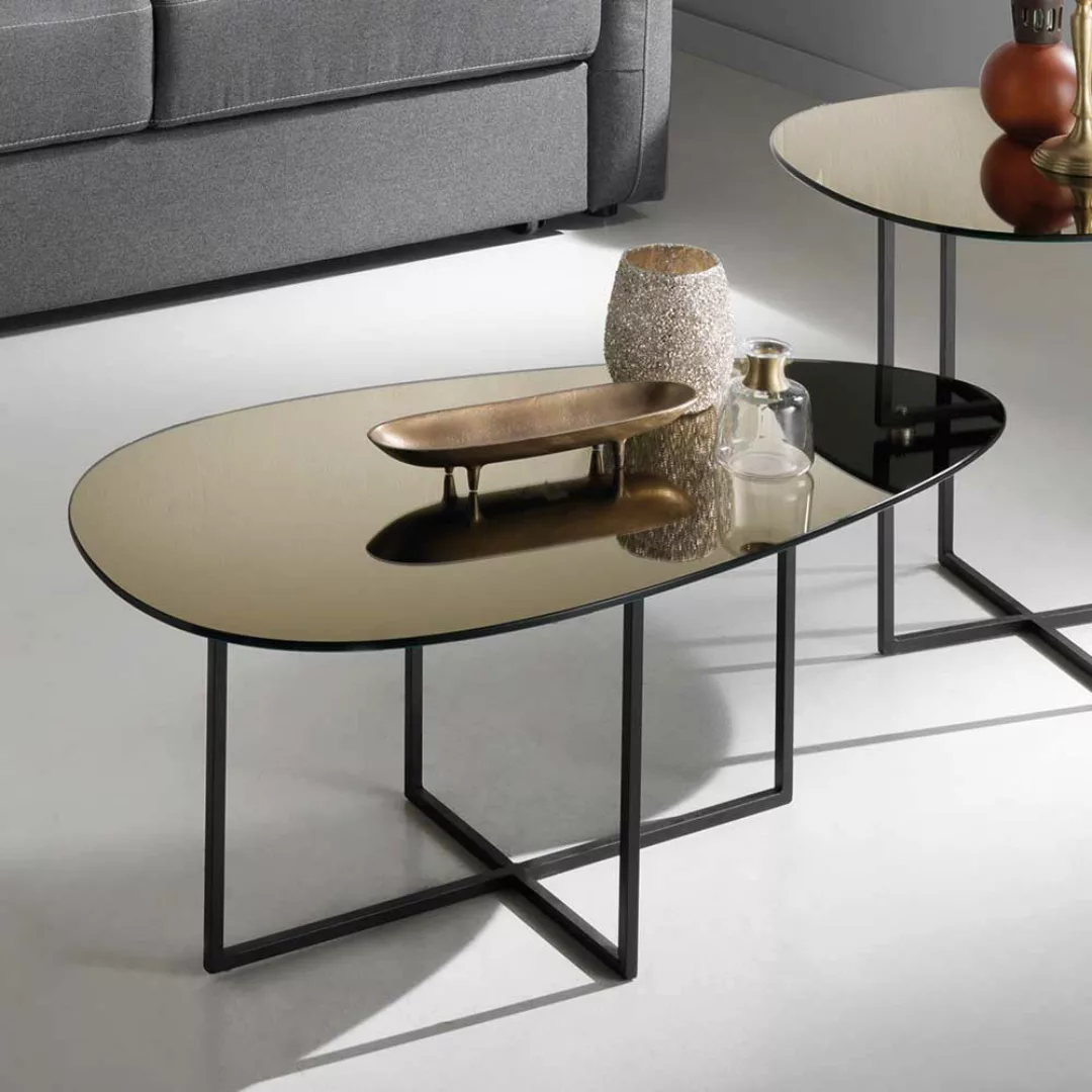 Glas Tisch oval aus Spiegelglas in Bronze Bügelgestell günstig online kaufen