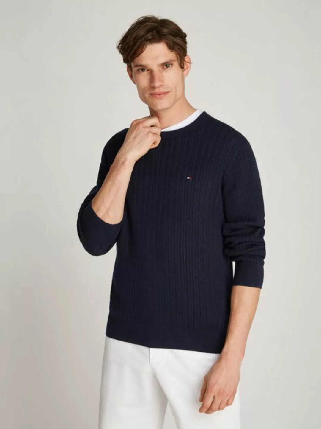 Tommy Hilfiger Strickpullover HERRINGBONE STRUCTURE C NK mit Zopfmuster günstig online kaufen