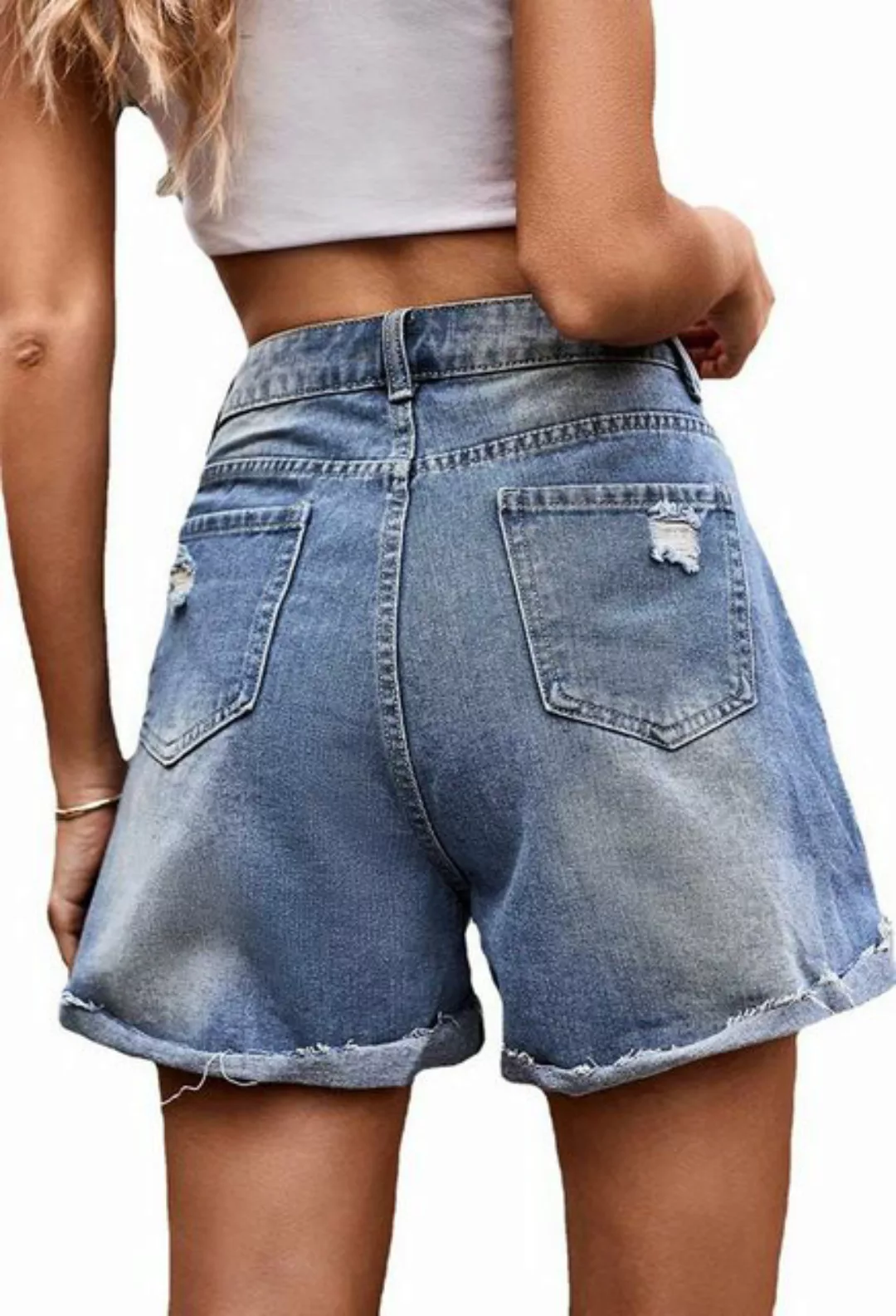 SEGUEN Jeansshorts Geknöpfte und zerrissene Shorts aus Denim (Freizeithosen günstig online kaufen