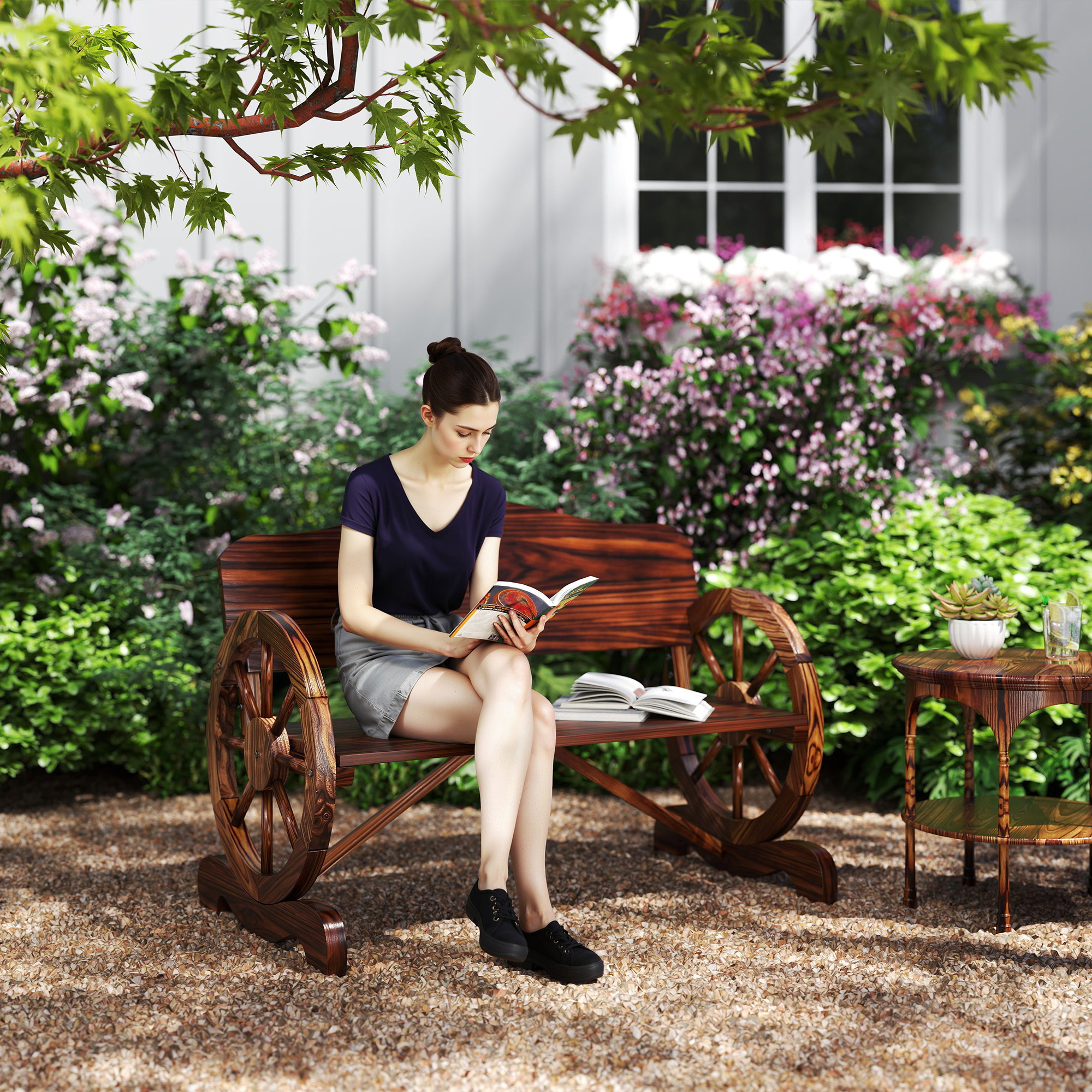Outsunny Gartenbank Holz, 2-Sitzer Sitzbank mit Rücken- und Armlehnen, Holz günstig online kaufen