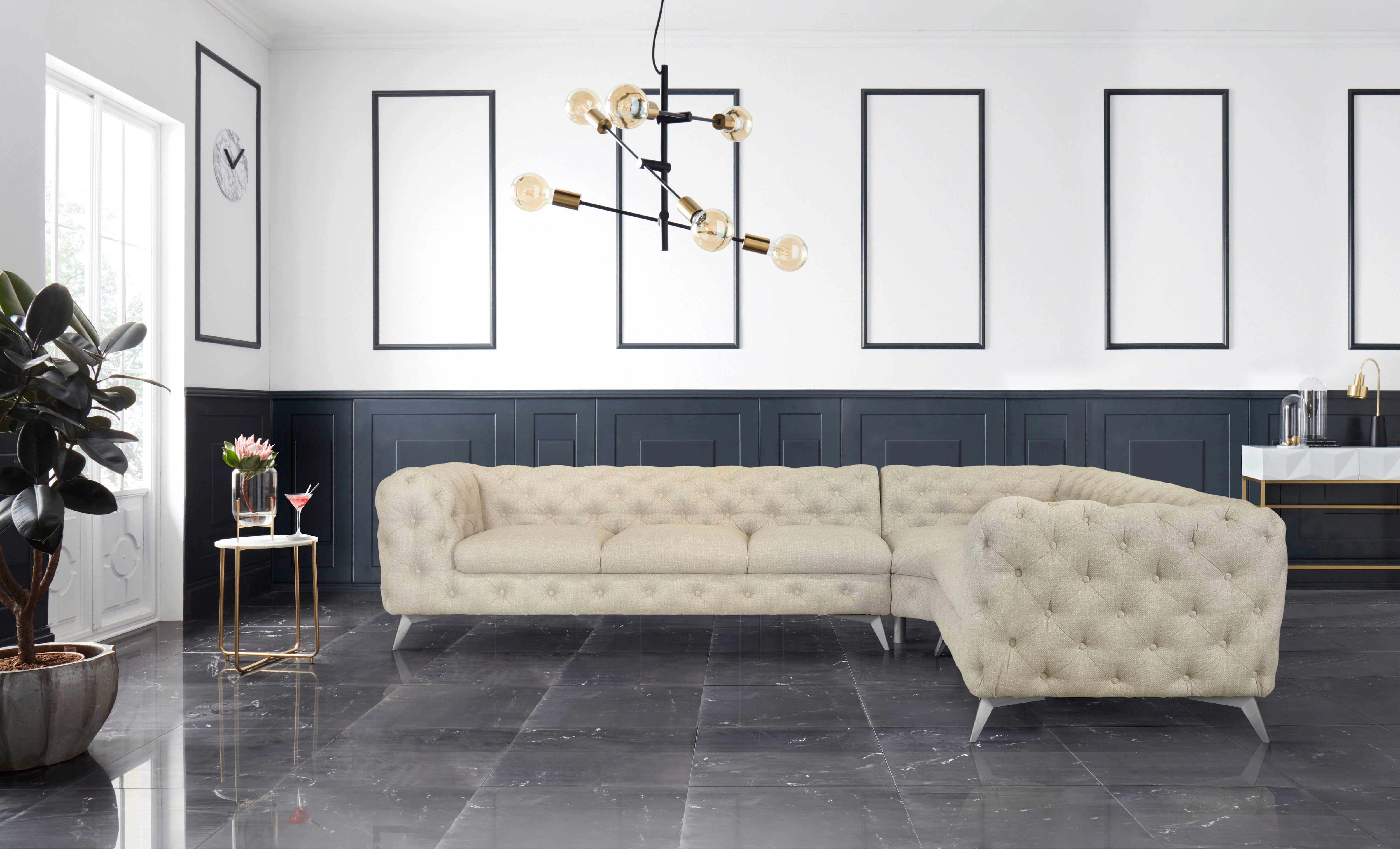 Leonique Chesterfield-Sofa "Ecksofa GLYNIS L-Form mit Wellenunterfederung, günstig online kaufen
