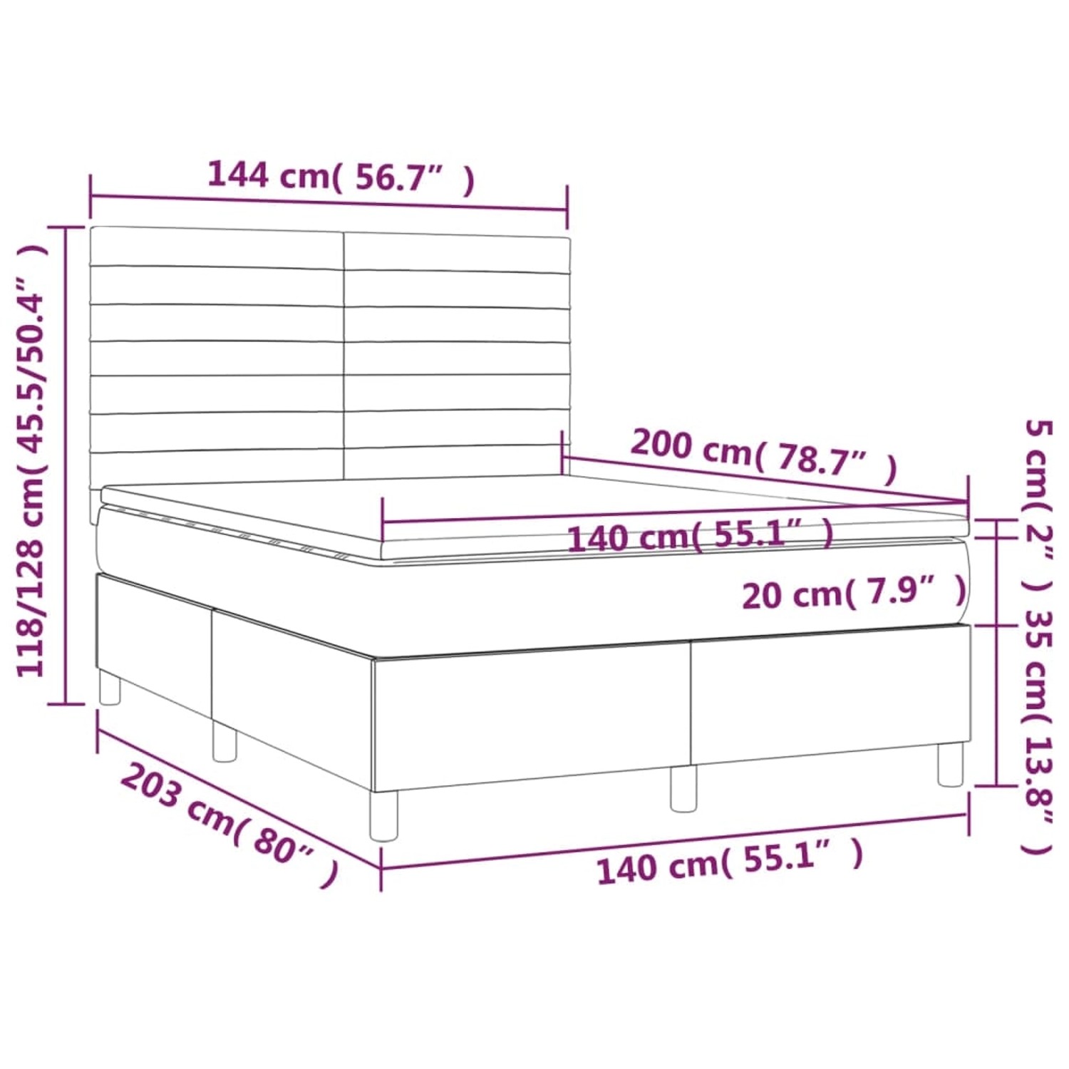 vidaXL Boxspringbett mit Matratze & LED Schwarz 140x200 cm Stoff1467706 günstig online kaufen