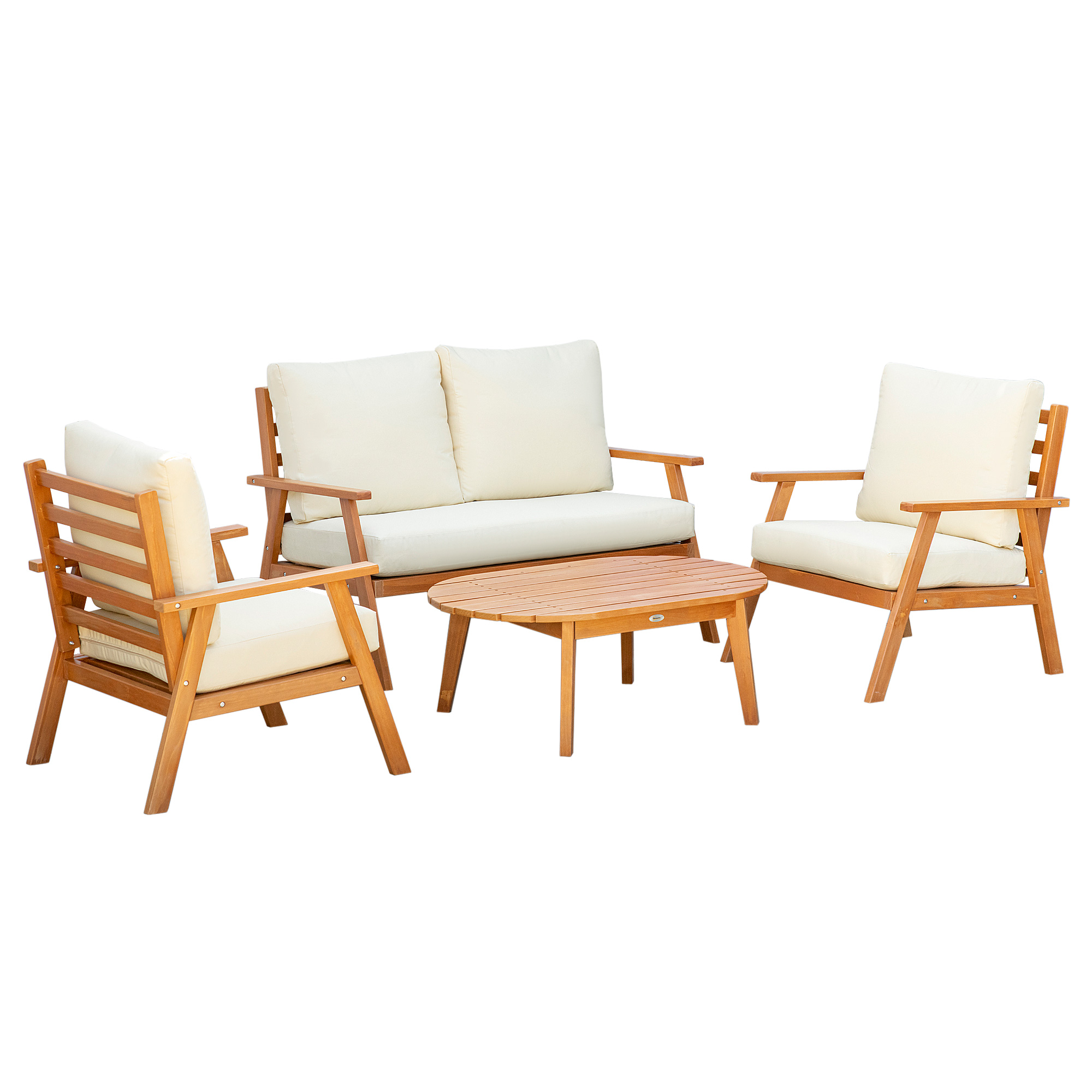 Outsunny Gartenmöbel-Set 4 Personen Balkonmöbel Sitzkissen Couchtisch Kiefe günstig online kaufen