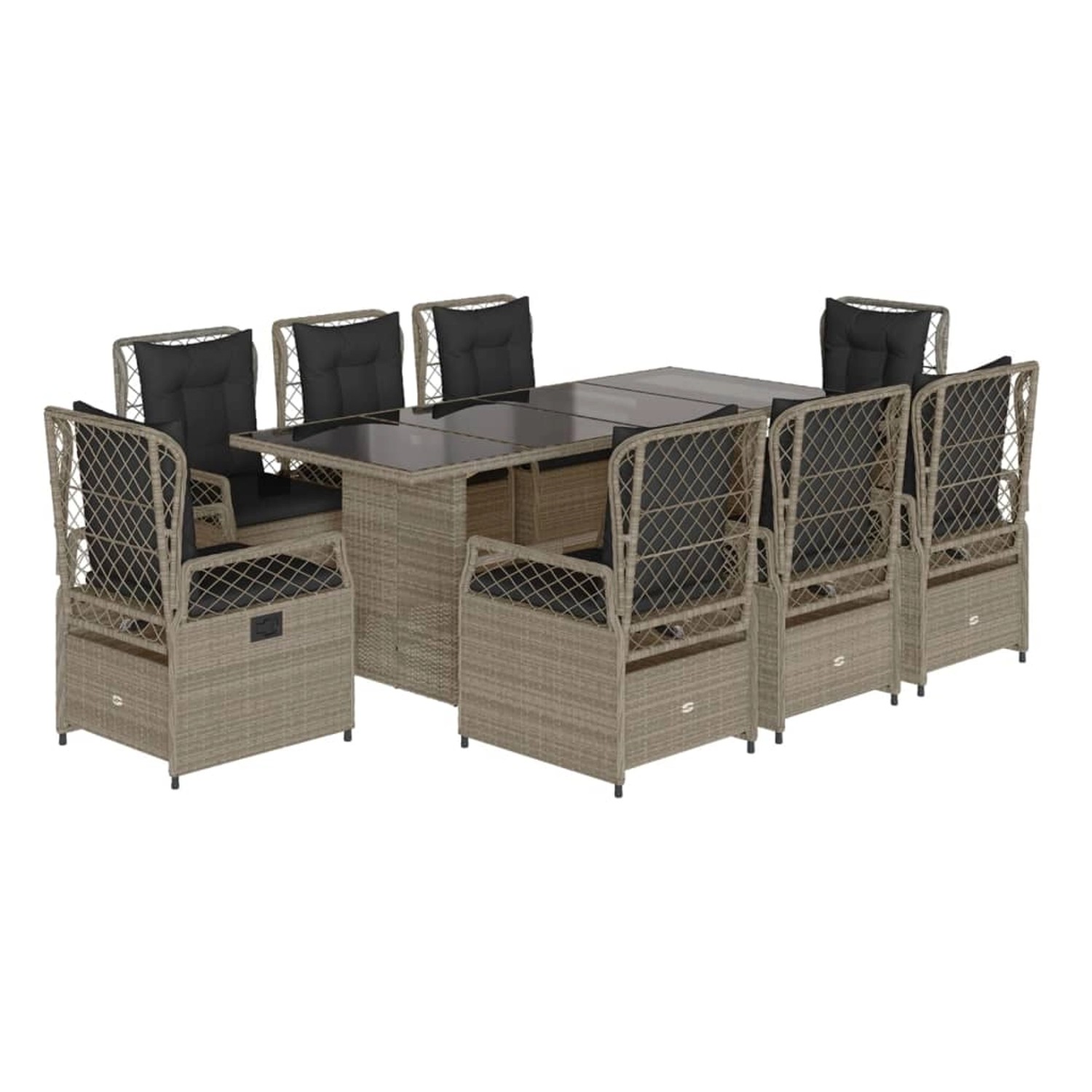 vidaXL 9-Tlg Garten-Essgruppe mit Kissen Hellgrau Poly Rattan 3262941 günstig online kaufen