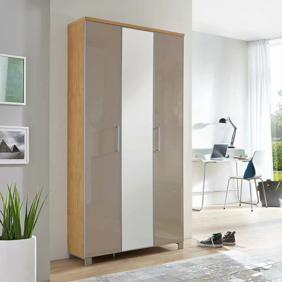 Garderobenkombination in Taupe Glas beschichtet Eiche Bianco furniert (fünf günstig online kaufen