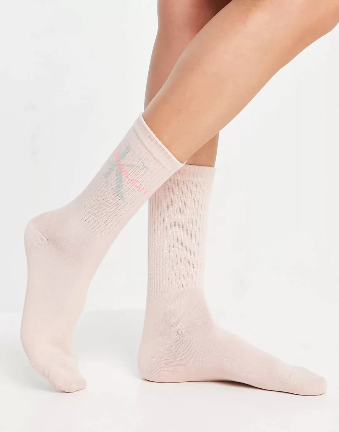 Calvin Klein Jeans – CK – Socken in Pastellrosa mit Logo günstig online kaufen
