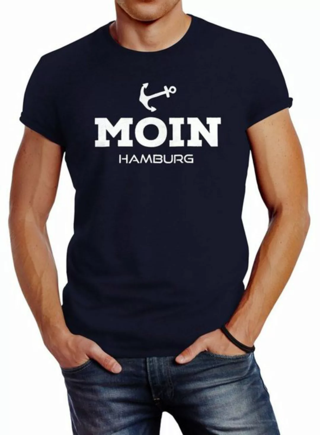 Neverless Print-Shirt Herren T-Shirt Moin Hamburg Anker Slim Fit Neverless® günstig online kaufen