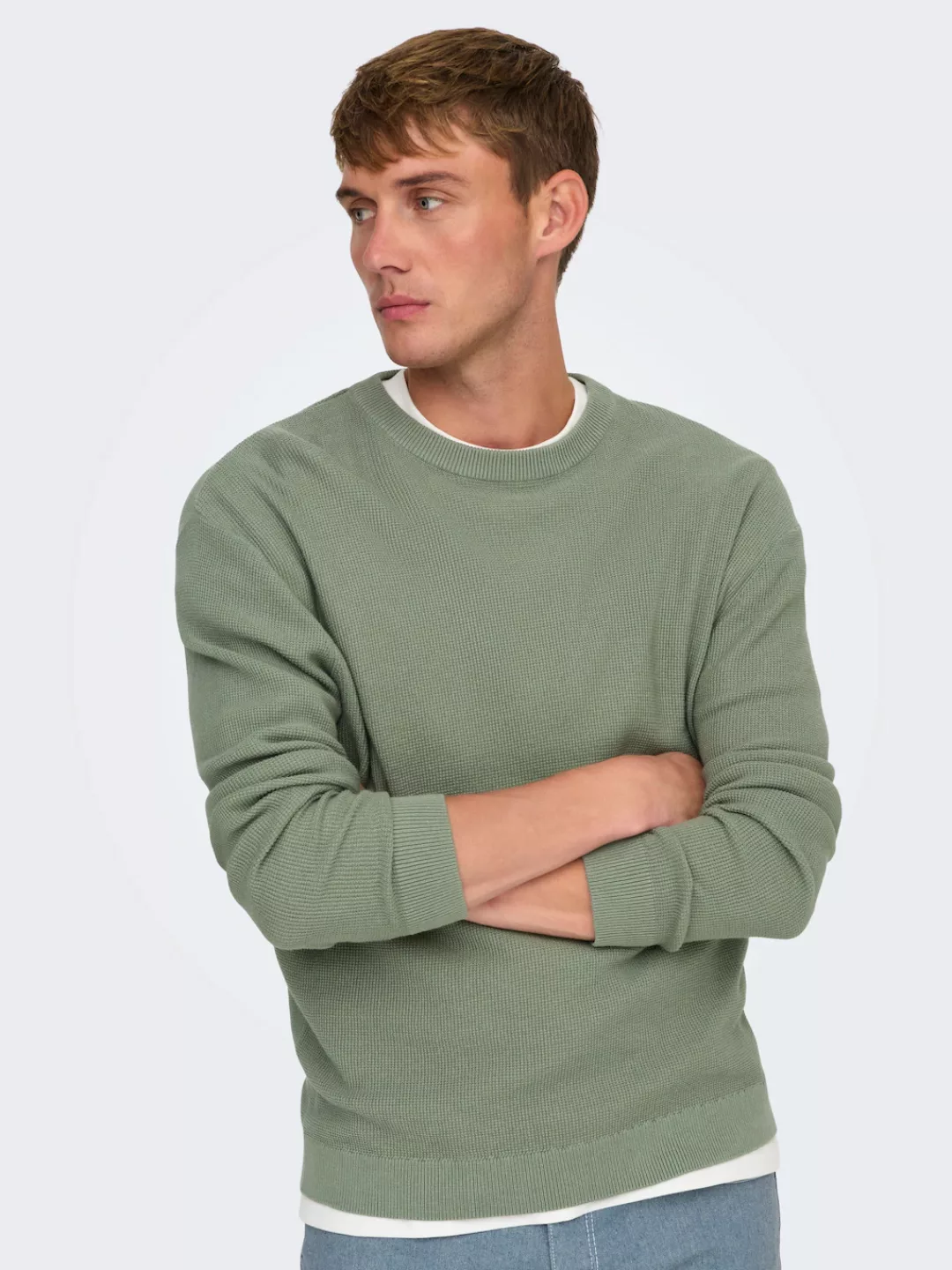 ONLY & SONS Rundhalspullover ONSTONY DS 12 LS WAFFLE CREW KNIT günstig online kaufen