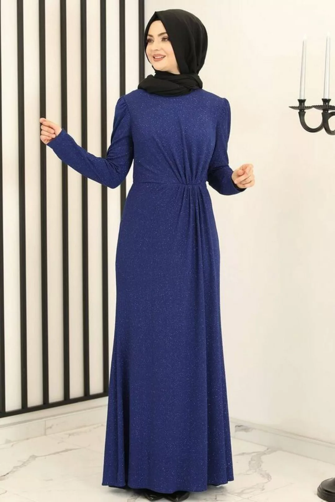 Modavitrini Abendkleid schimmerndes Kleid mit gesmokter Taille Abiye Abaya günstig online kaufen