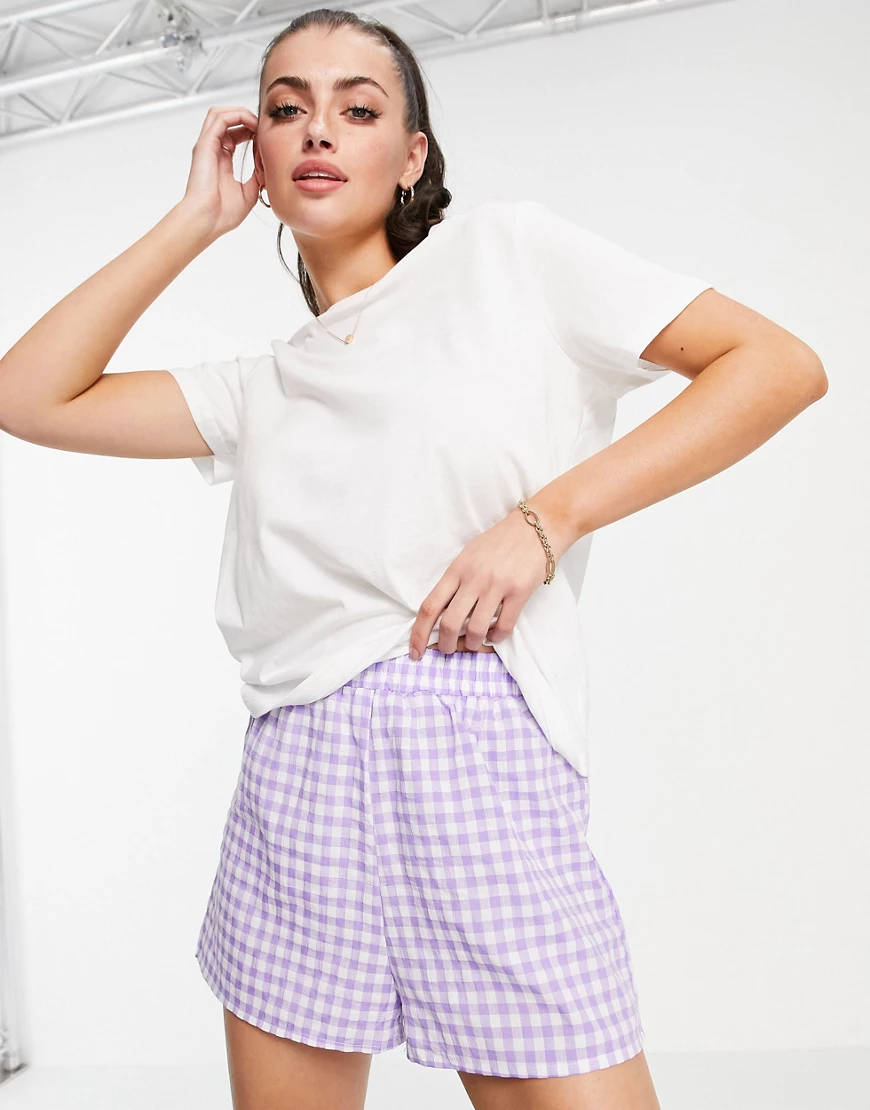 Urban Threads – Shorts mit fliederfarbenen Vichy-Karos, Kombiteil-Lila günstig online kaufen