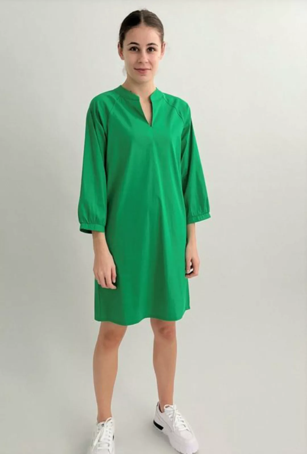 Zuckerwatte Blusenkleid mit V-Ausschnitt aus Baumwolle mit Elasthan günstig online kaufen