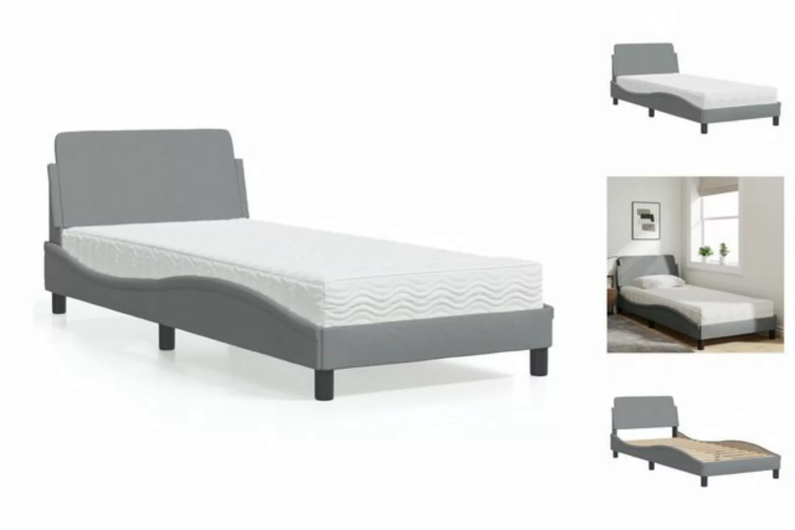 vidaXL Bettgestell Bett mit Matratze Hellgrau 90x200 cm Stoff Bettgestell günstig online kaufen