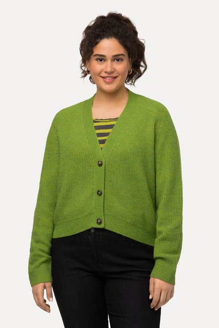 Ulla Popken Strickjacke Strickjacke V-Ausschnitt Knopfleiste Raglanärmel günstig online kaufen