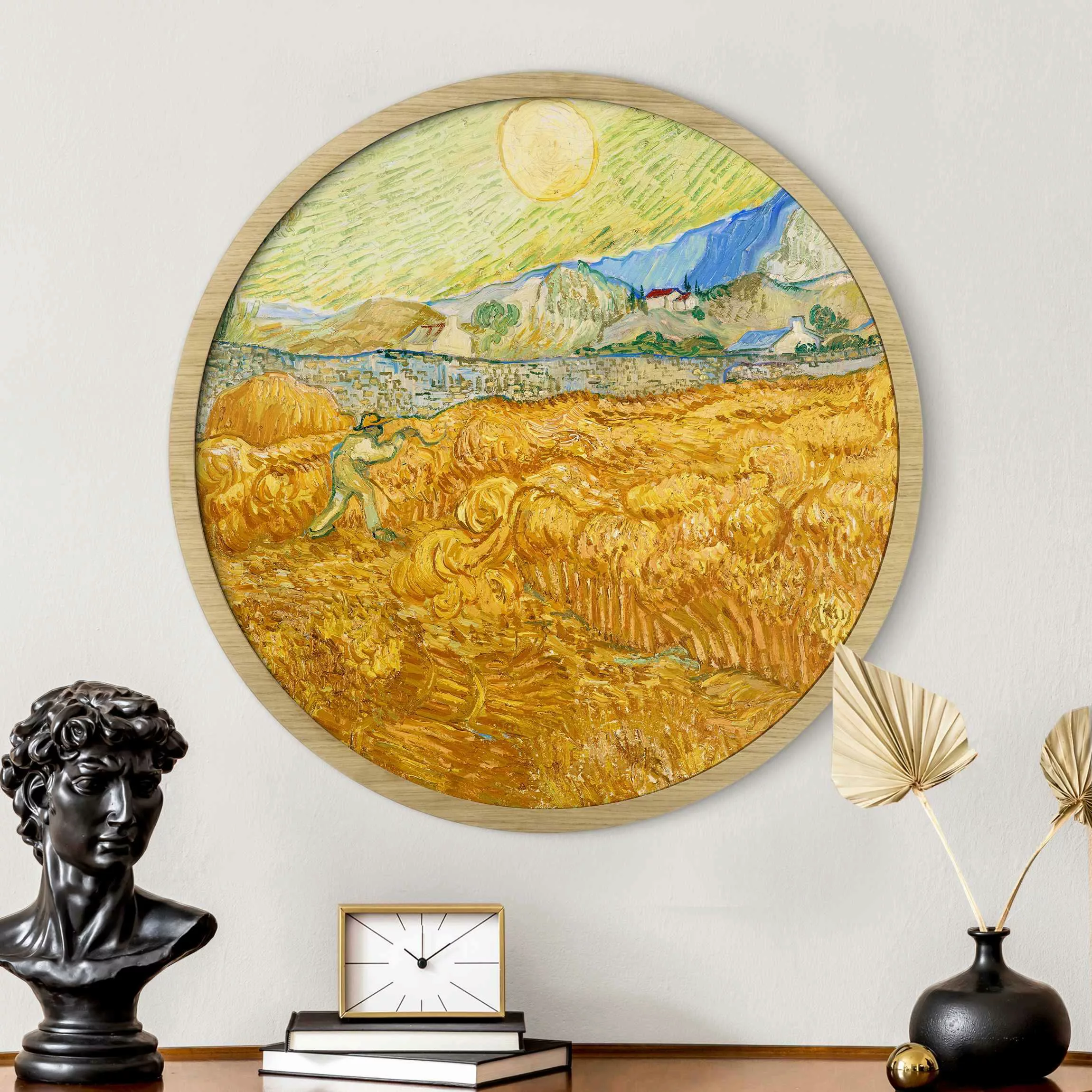 Rundes Bild mit Rahmen Vincent van Gogh - Kornfeld mit Schnitter günstig online kaufen