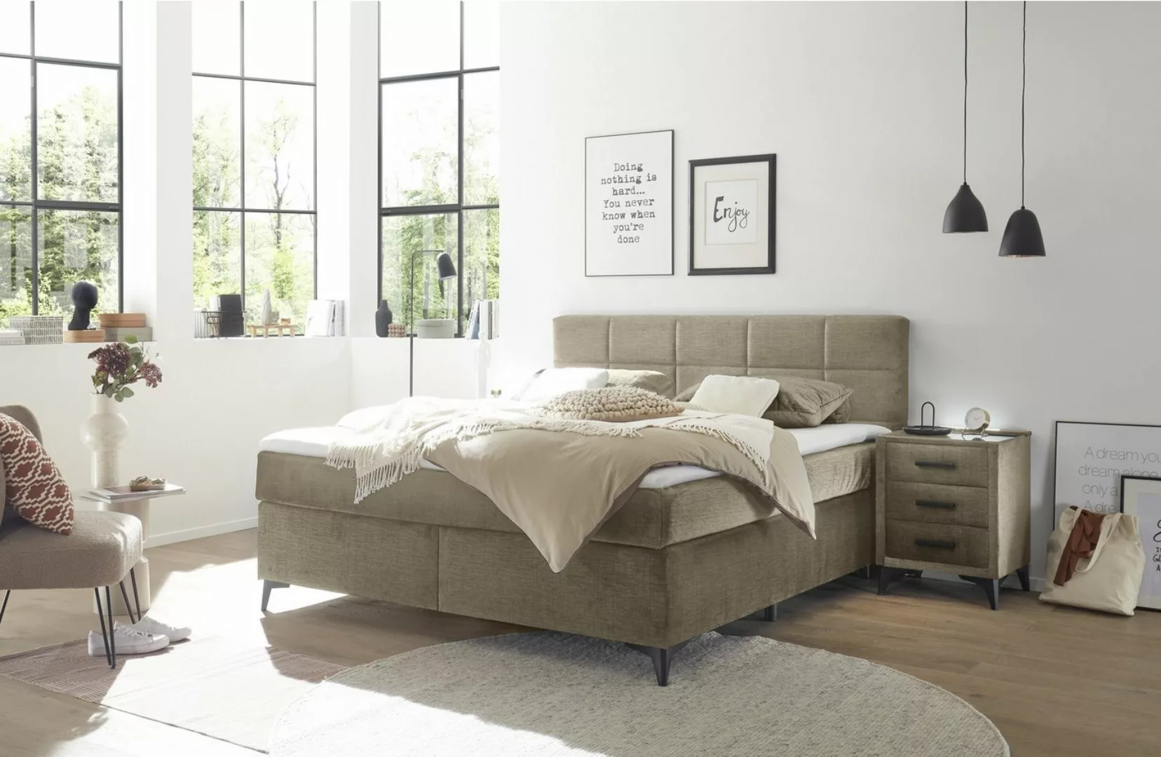 freiraum Boxspringbett NAVARRA 180, 7-Zonen, Topper, braun/stone, Liegefl. günstig online kaufen