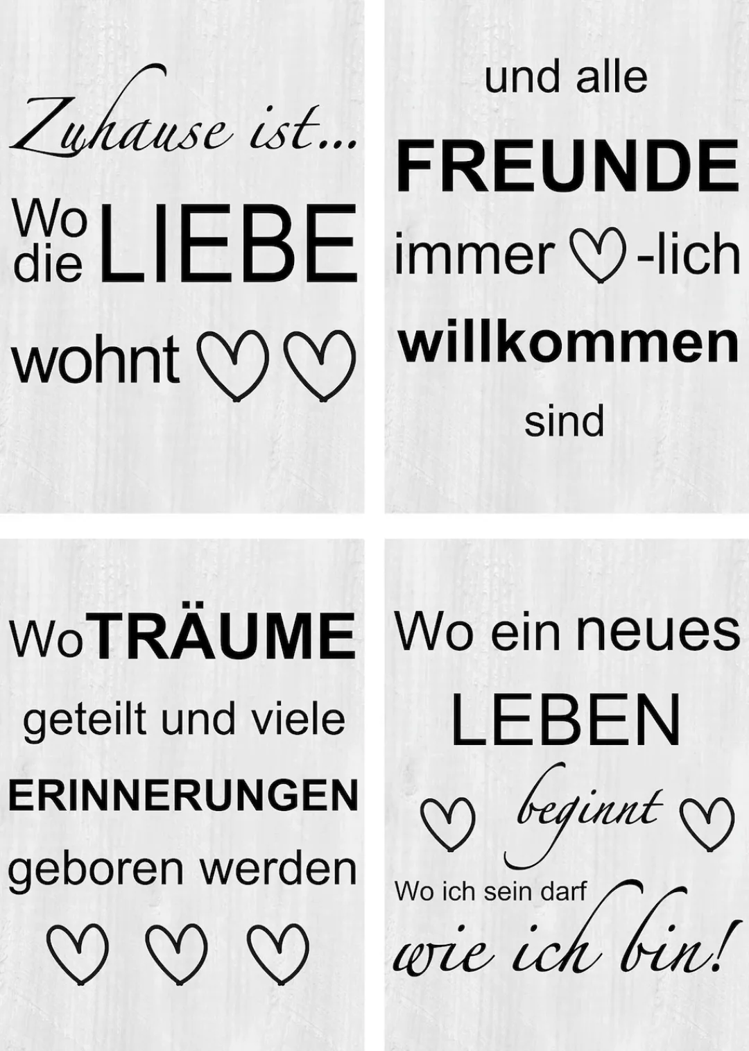 Artland Poster "Wo die Liebe wohnt 1-4", Sprüche & Texte, (4 St.) günstig online kaufen