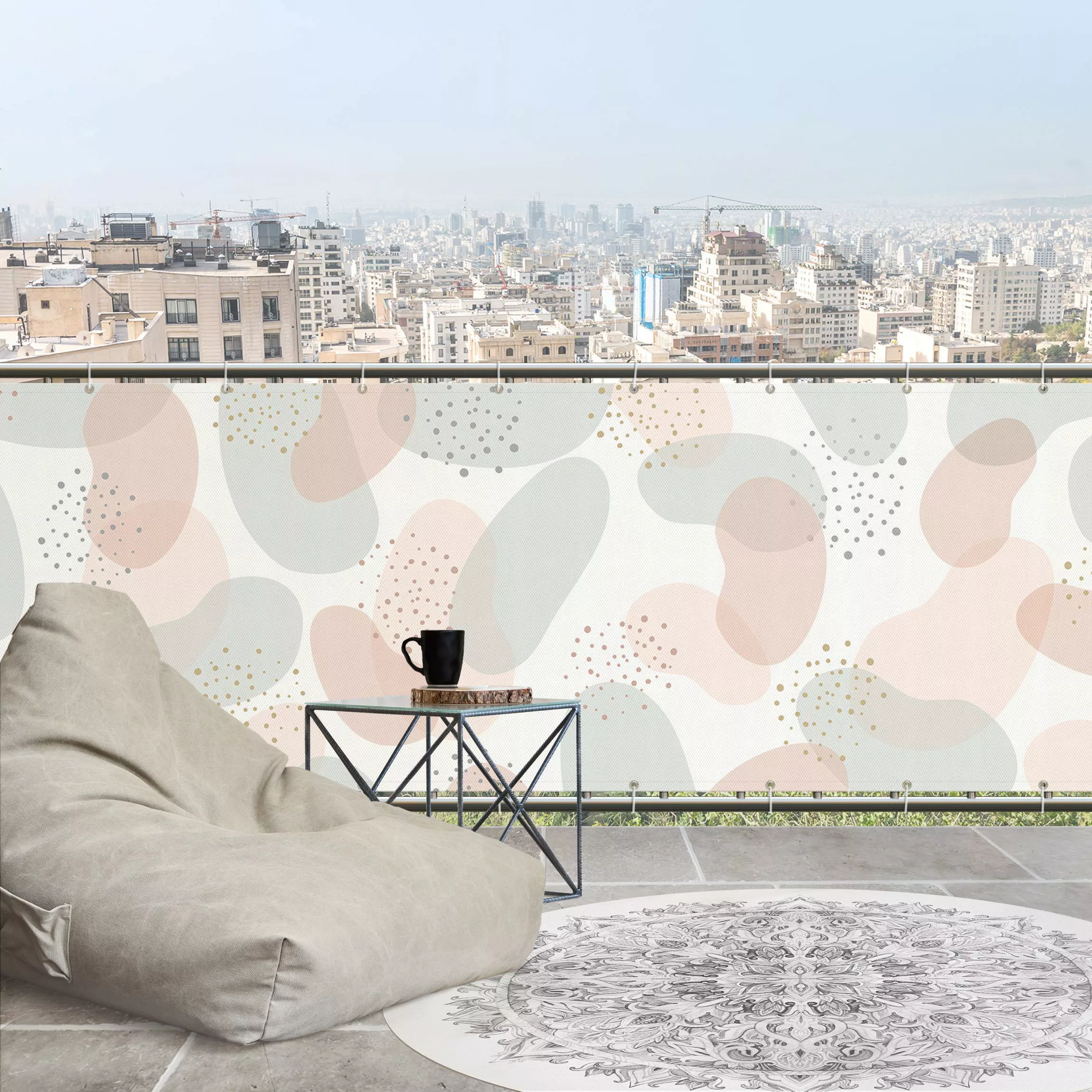 Balkon Sichtschutz Große Pastell Kreisformen mit Punkten günstig online kaufen