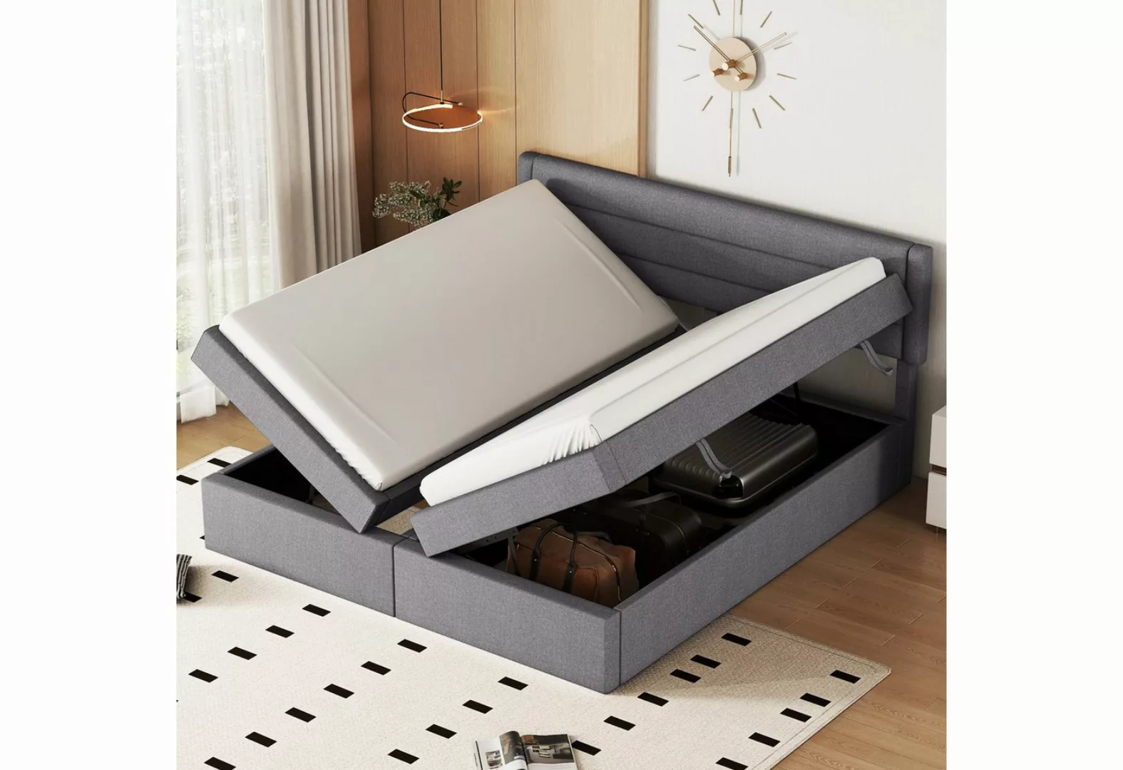 Ulife Polsterbett Doppelbett Flaches Bett großer Stauraum 180*200cm, Bett k günstig online kaufen