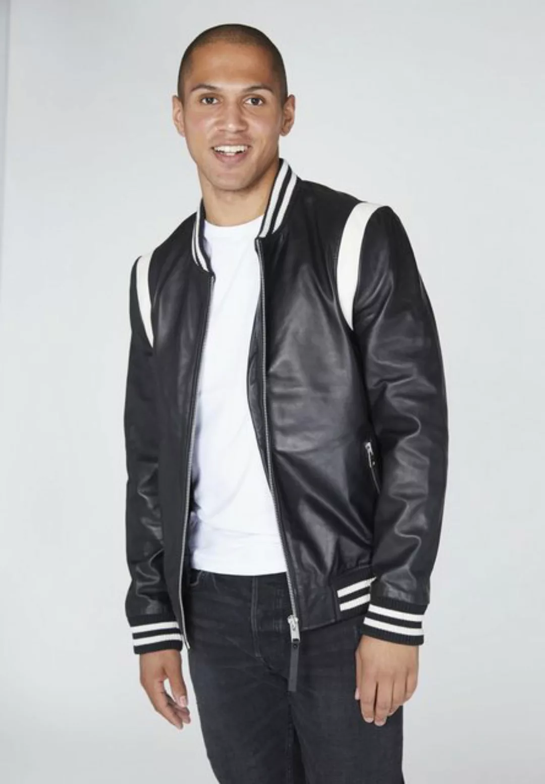 Bolongaro Trevor Lederjacke VARSITY BOMBER Gerippter Ausschnitt, superweich günstig online kaufen