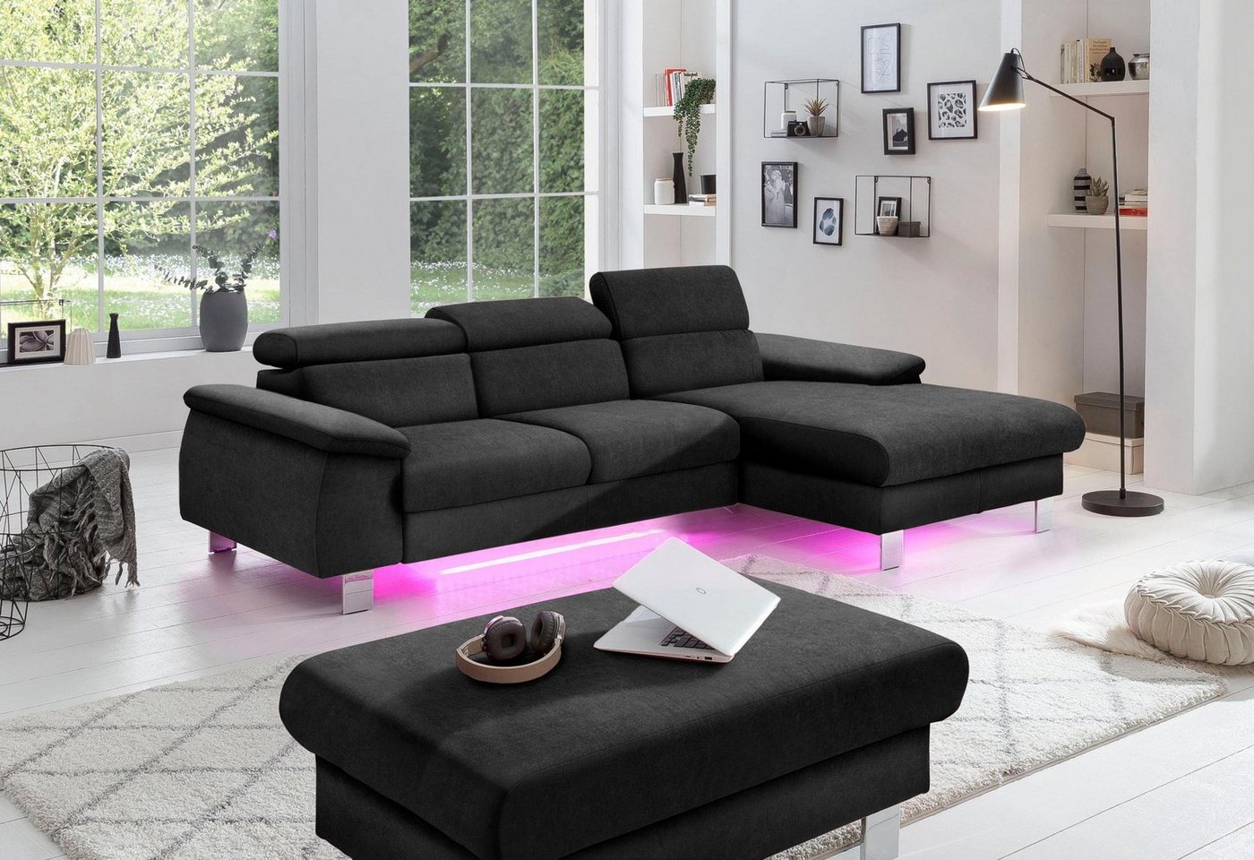 COTTA Ecksofa Komaris, Ecksofa, wahlweise mit RGB-LED-Beleuchtung und Bettf günstig online kaufen