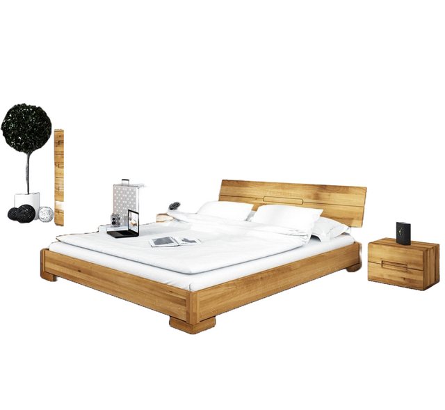 Natur24 Bett Bett Bento 5 Sonderlänge 180x190 Wildeiche Holzkopfteil und Ho günstig online kaufen