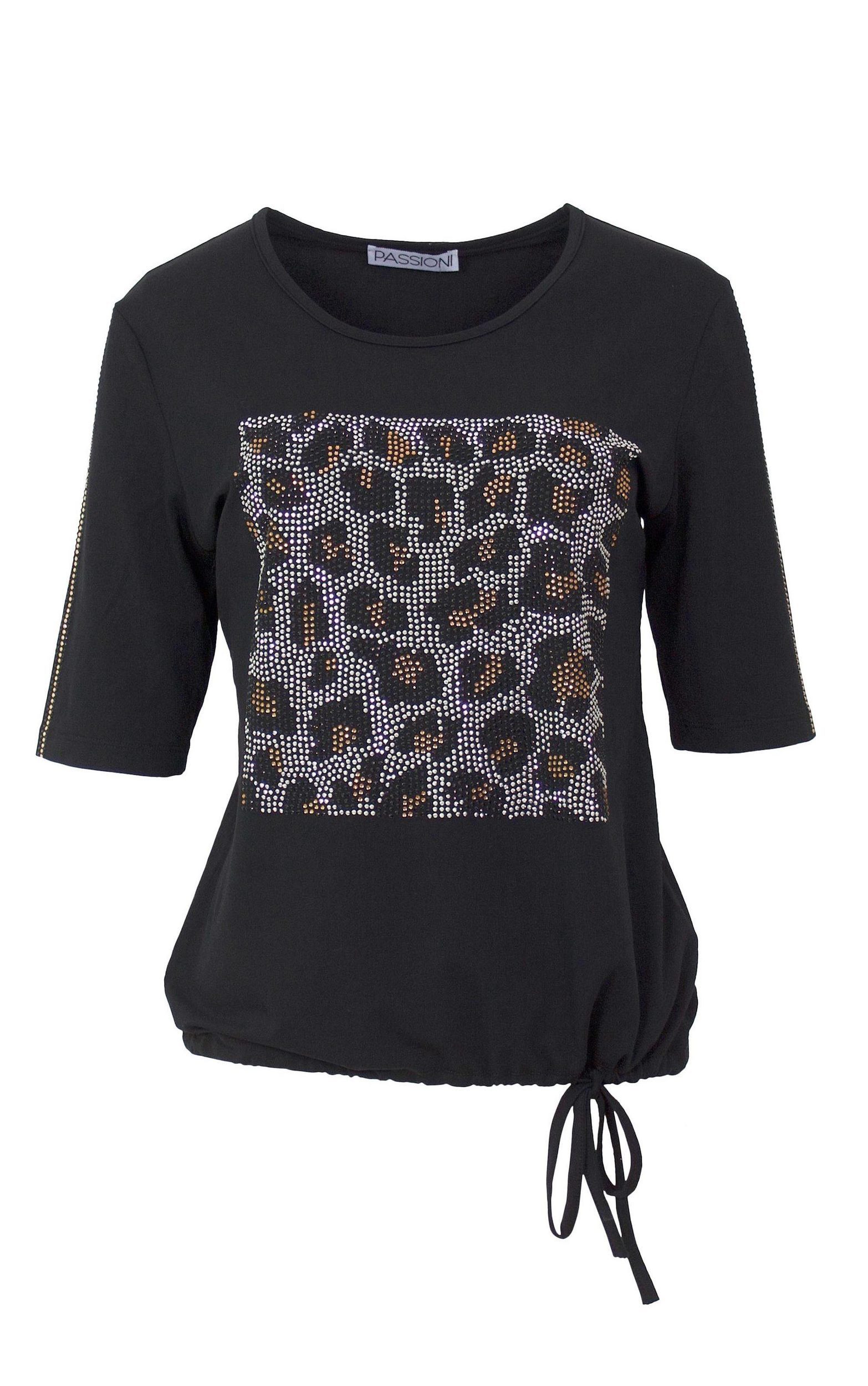 Passioni T-Shirt mit Leo-Strassdetails und Tunnelzug günstig online kaufen
