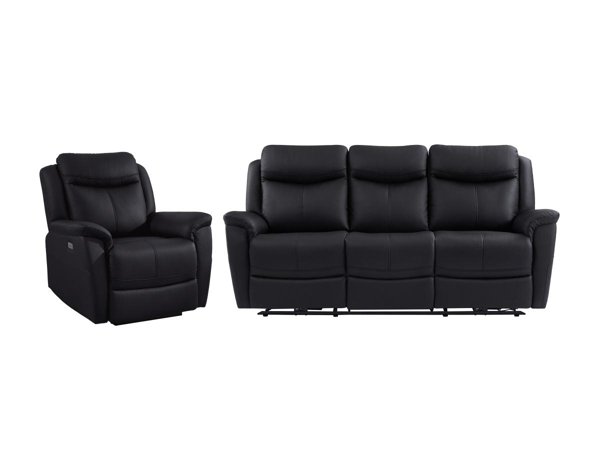 Relaxsofa 3-Sitzer & Relaxsessel elektrisch - Rindsleder - Schwarz - NOMAJO günstig online kaufen
