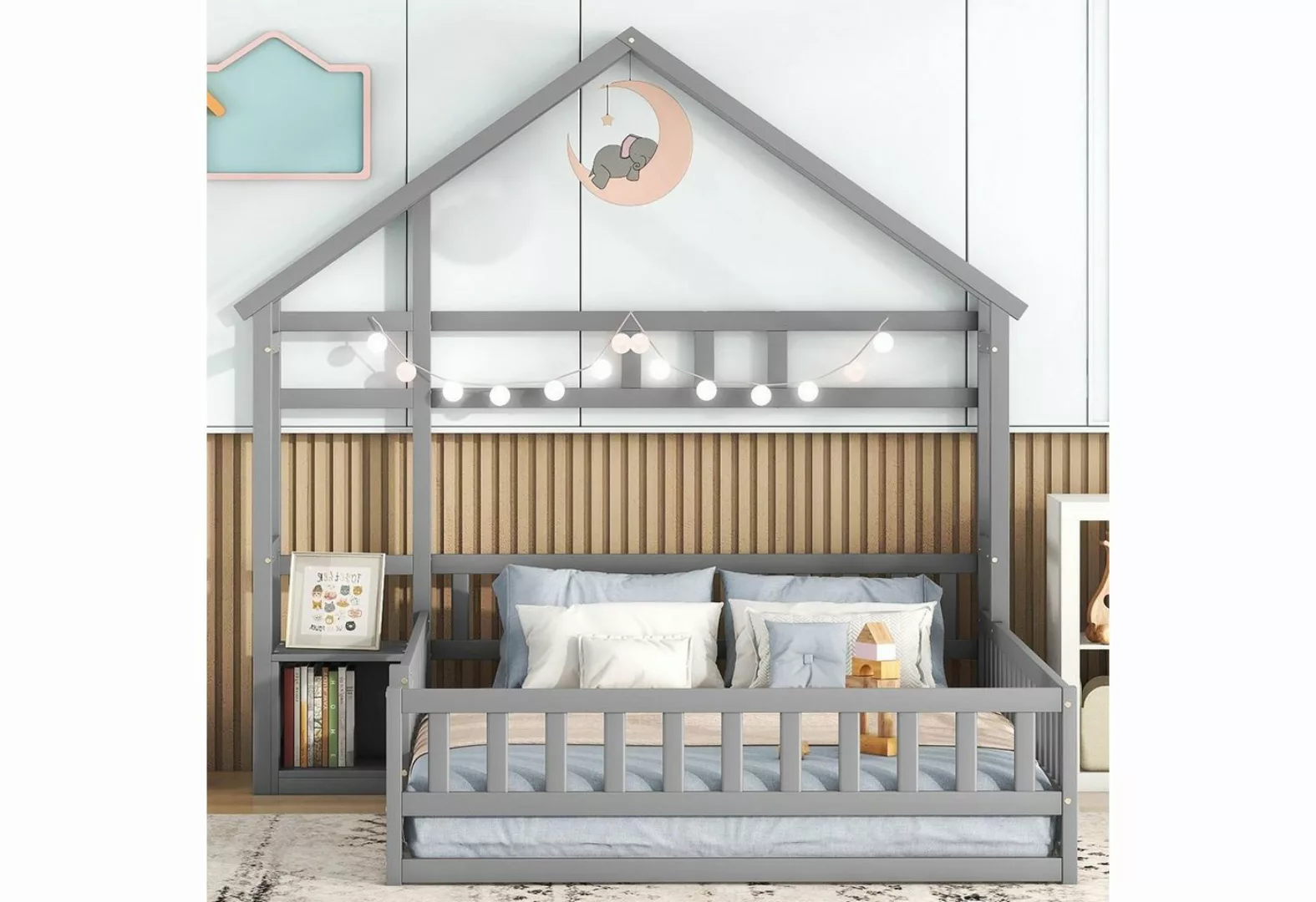 Ulife Kinderbett Hausbett Doppelbett Holzbett Flachbett aus Kiefernholz, 14 günstig online kaufen