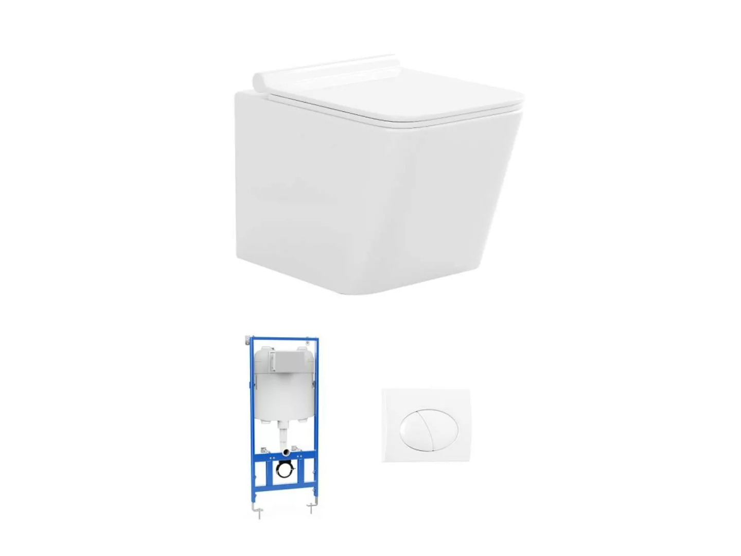 Sparset - Weißes Wand-WC mit Trägergestell & Ovaler, weißer Betätigungsplat günstig online kaufen