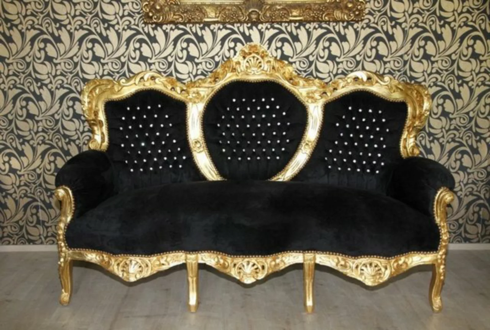 Casa Padrino 3-Sitzer Barock 3er Sofa "King" Schwarz/Gold mit Bling Bling G günstig online kaufen