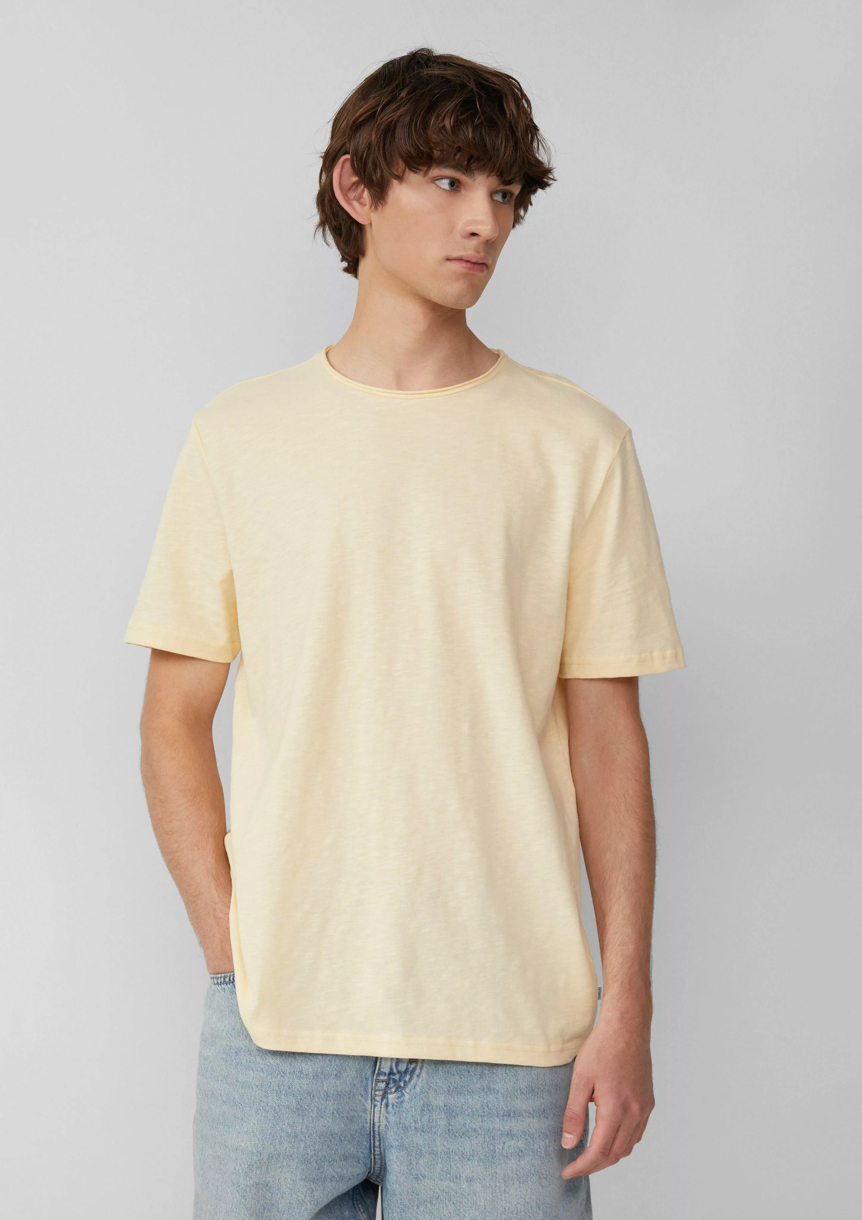 QS Kurzarmshirt Baumwollshirt mit Rollkante und günstig online kaufen