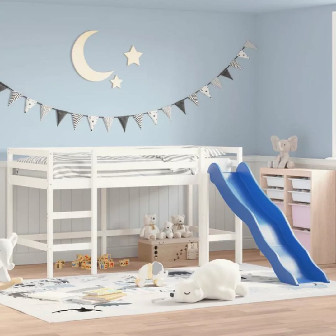 vidaXL Kinderbett Kinderhochbett mit Rutsche Weiß 90x190 cm Massivholz Kief günstig online kaufen