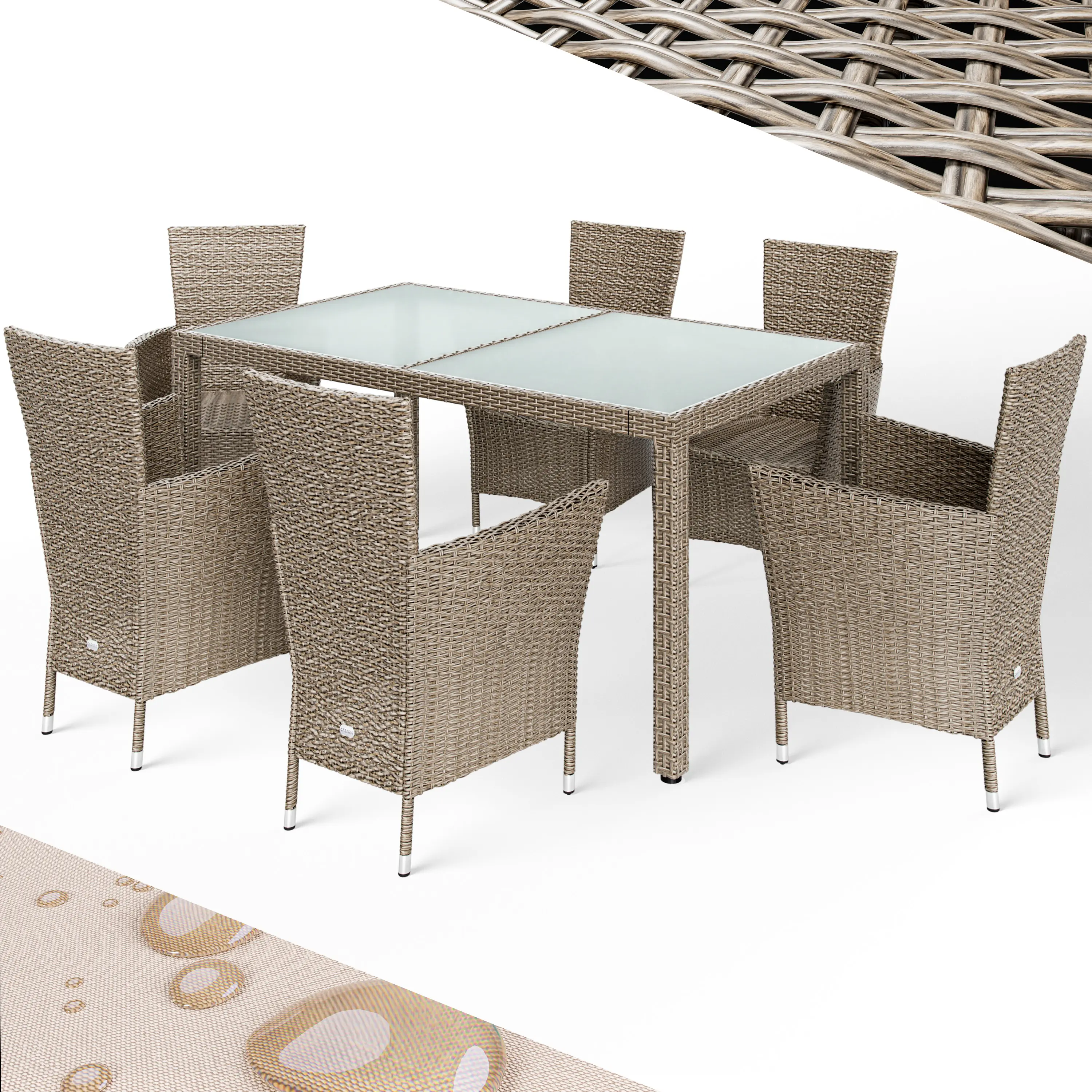 Polyrattan Garten-Sitzgruppe 7-tlg Creme/Creme günstig online kaufen