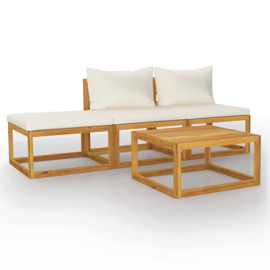 4-tlg. Garten-lounge-set Mit Auflagen Creme Massivholz Akazie günstig online kaufen