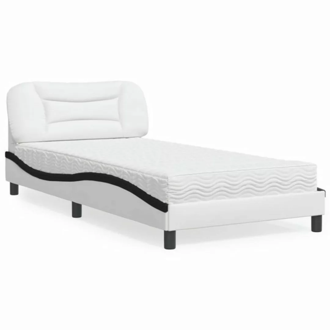 vidaXL Bett Bett mit Matratze Weiß und Schwarz 100x200 cm Kunstleder günstig online kaufen