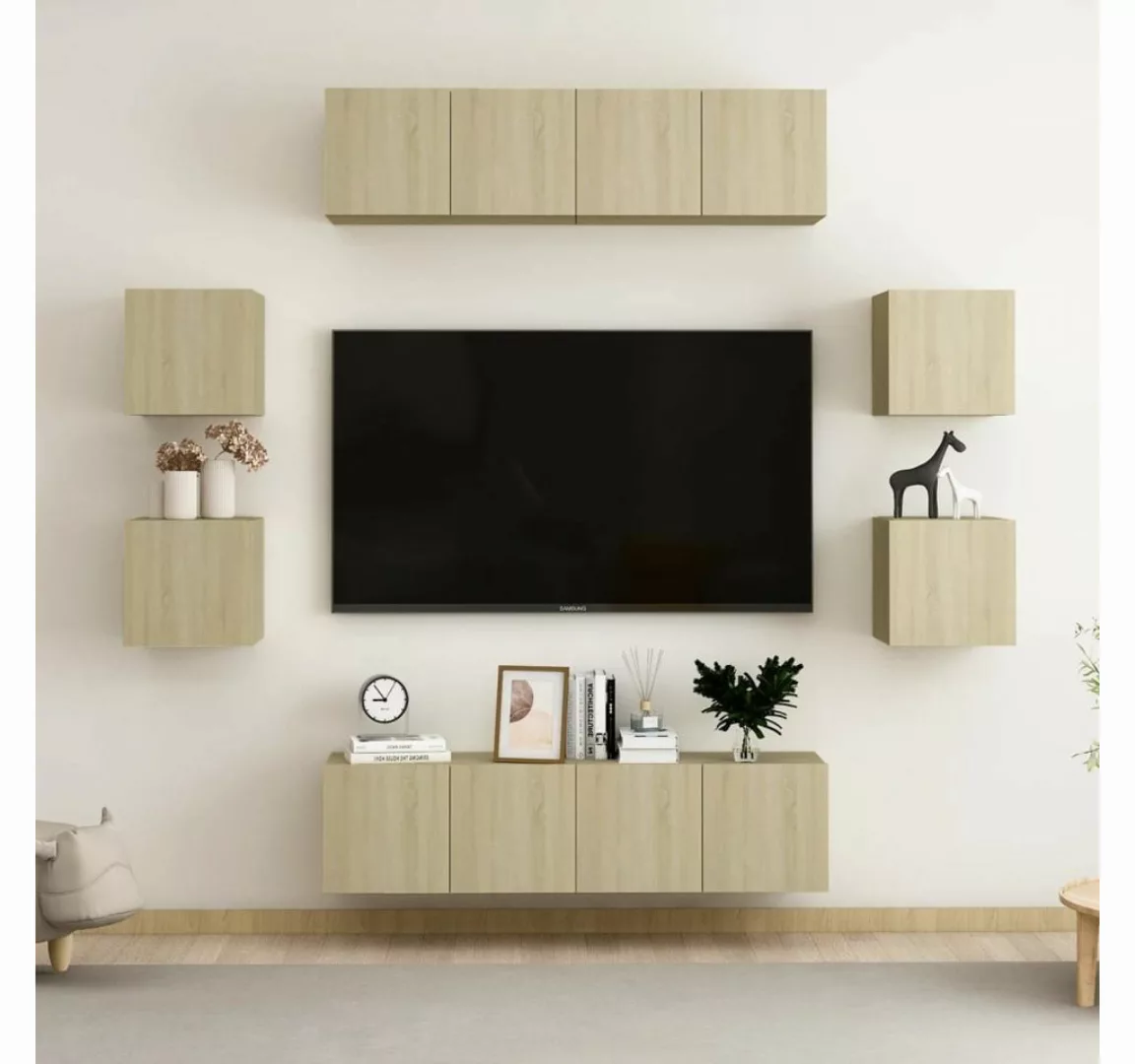 vidaXL Kleiderschrank 8-tlg TV-Schrank-Set Sonoma-Eiche Spanplatte günstig online kaufen