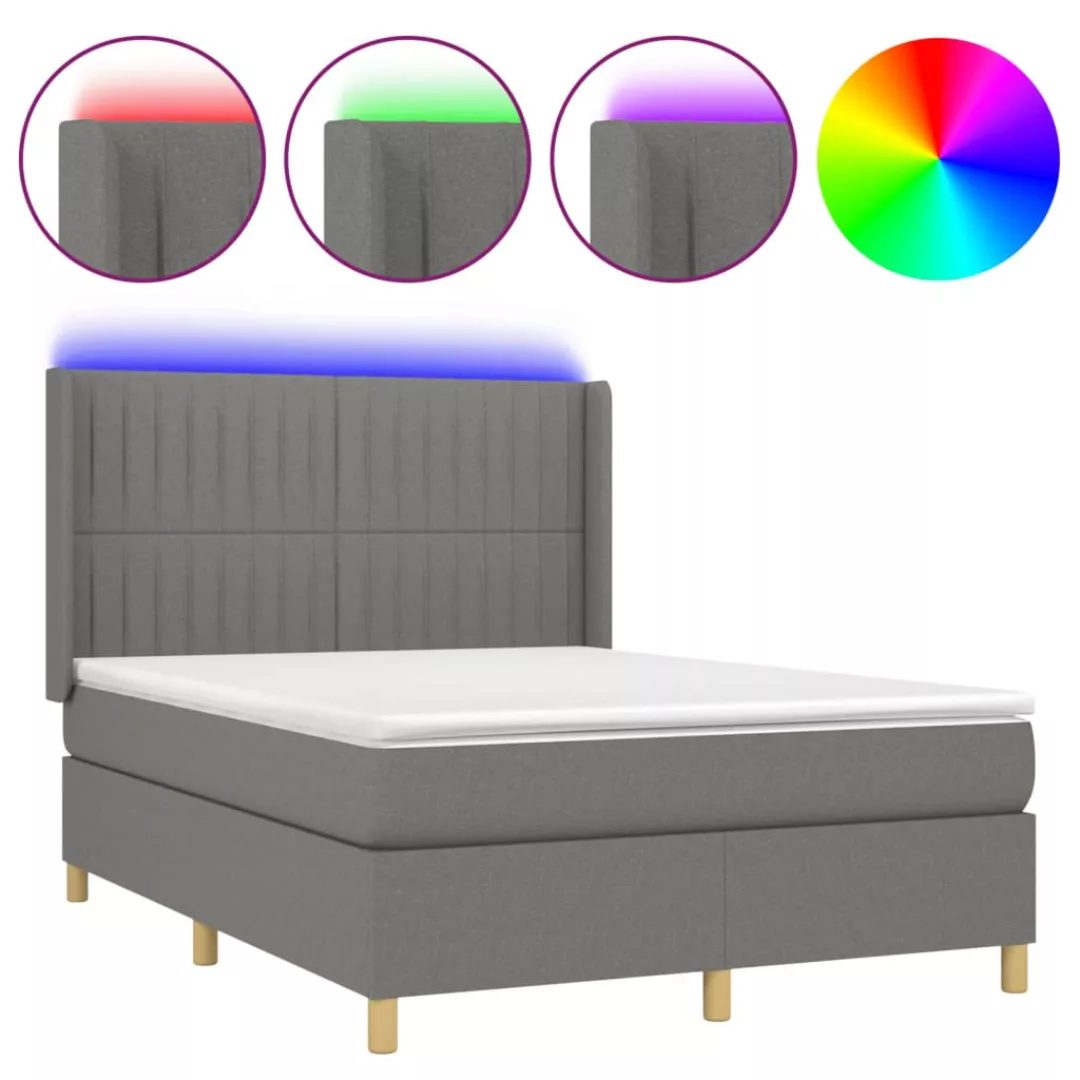 Vidaxl Boxspringbett Mit Matratze & Led Dunkelgrau 140x200 Cm Stoff günstig online kaufen