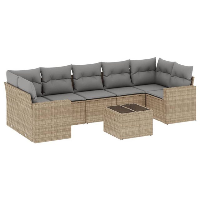 vidaXL Sofaelement 8-tlg. Garten-Sofagarnitur mit Kissen Beige Poly Rattan günstig online kaufen