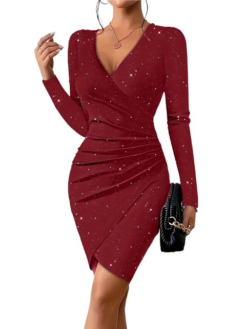 MC Star Minikleid Damen Minikleid Schlank Langarm V-Ausschnitt (Party-Cockt günstig online kaufen