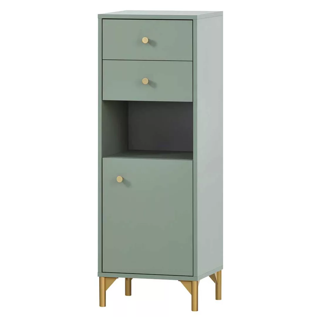 Midibadschrank in modernem Design Graugrün und Goldfarben günstig online kaufen