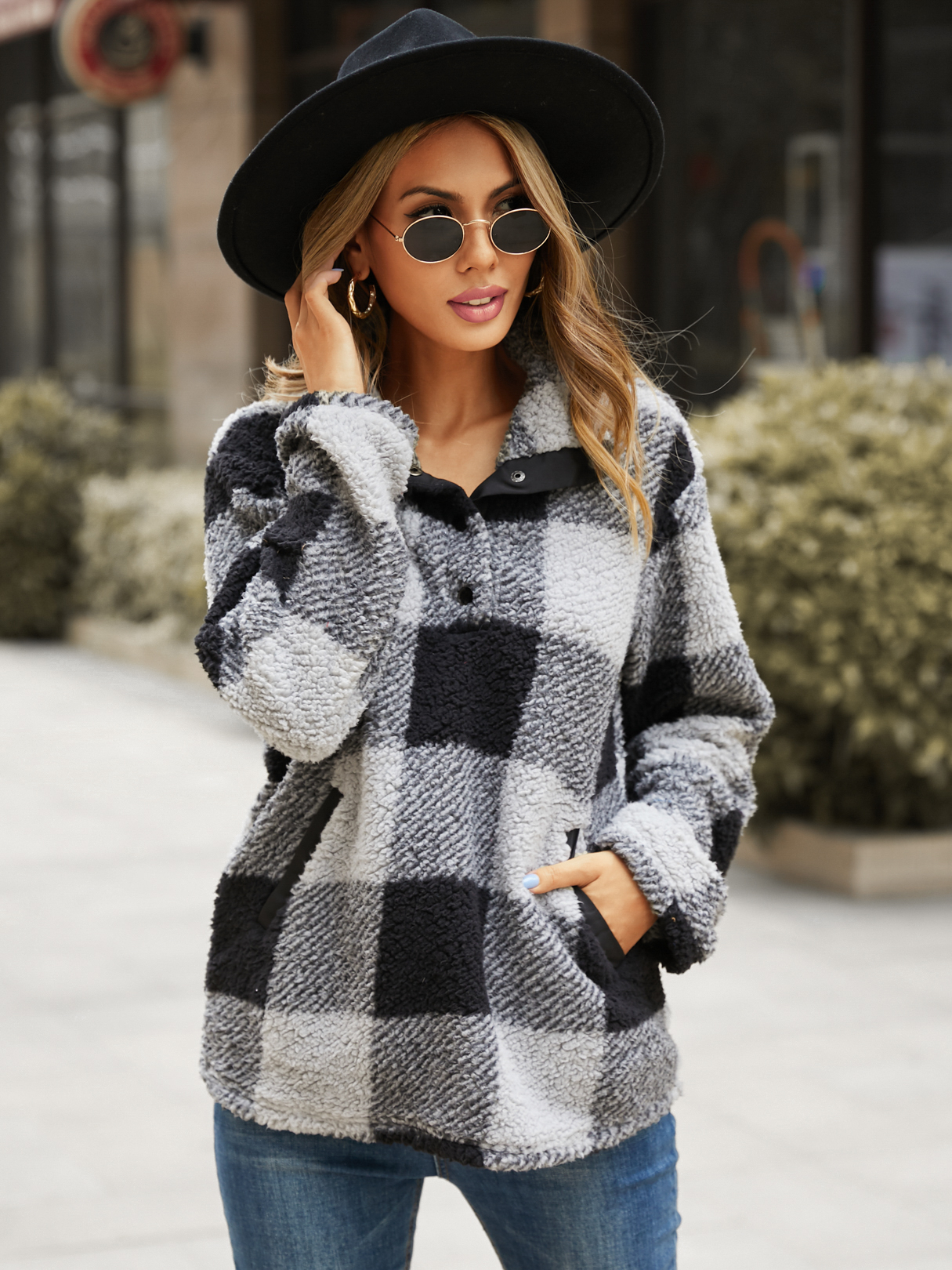 YOINS Pullover Plaid Langarm Sweatshirt günstig online kaufen