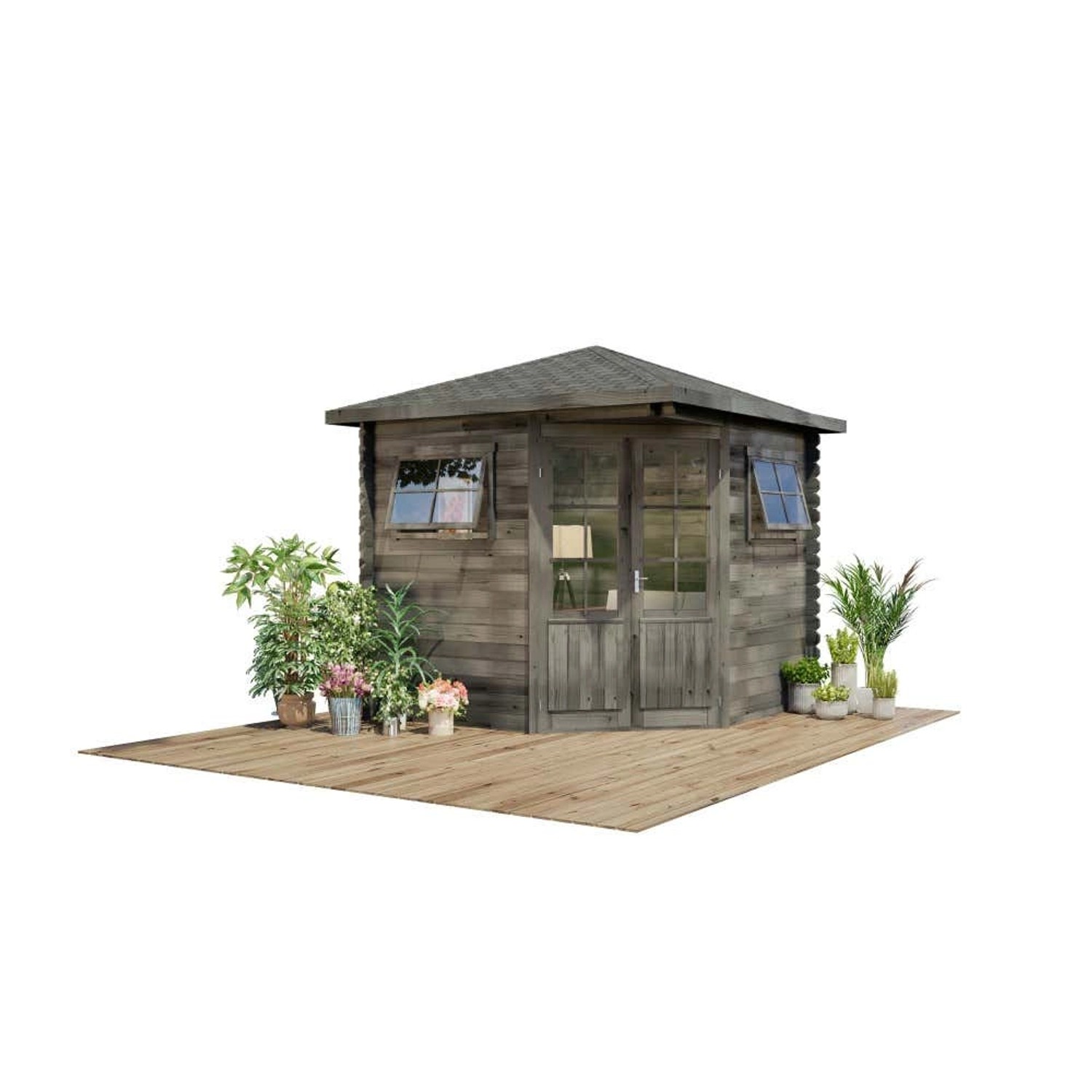 Alpholz 5-Eck Gartenhaus Sunny-B 250 x 250 cm aus Holz in Imprägnierung Gra günstig online kaufen