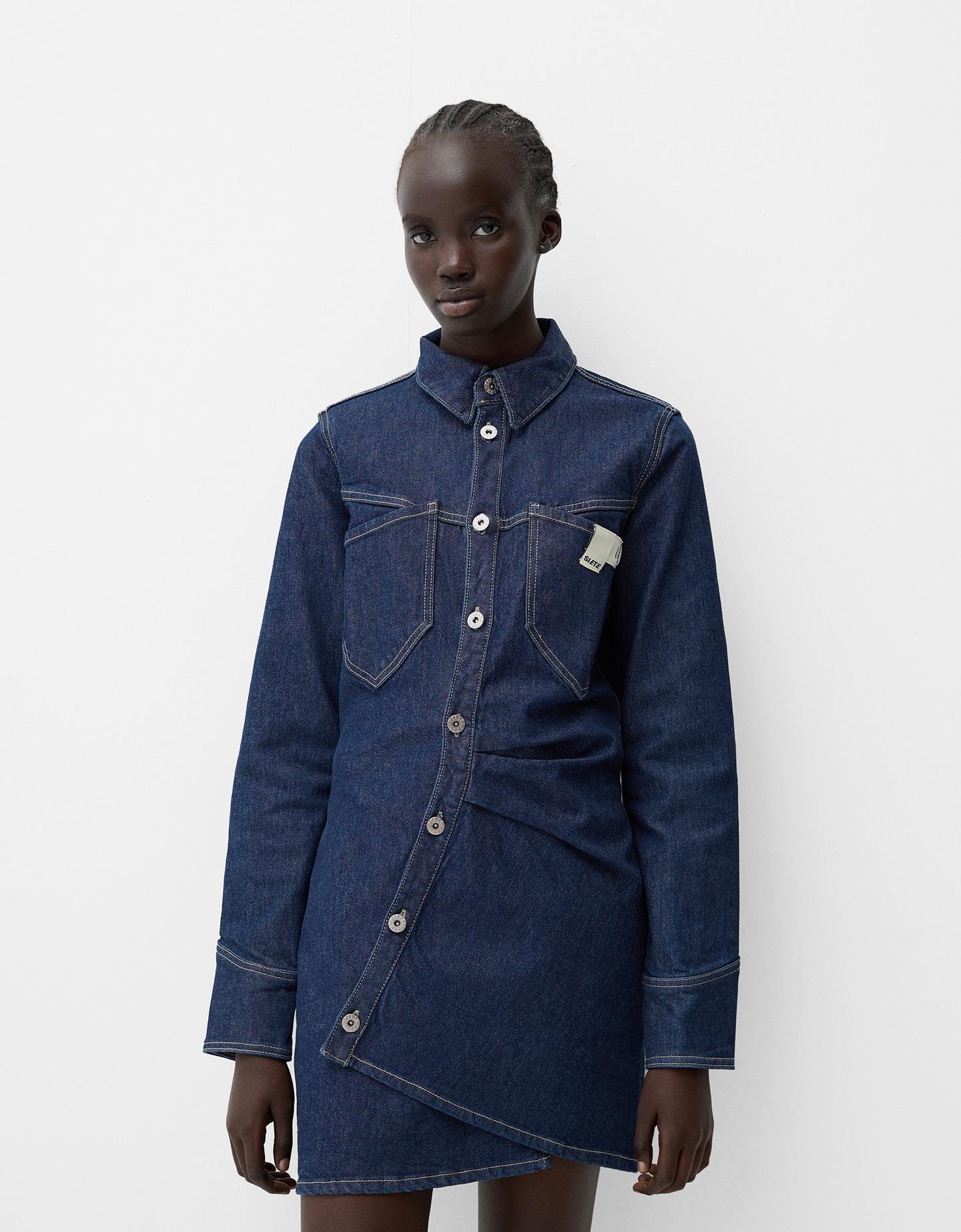 Bershka Minikleid Aus Denim Damen Xs Marinenblau günstig online kaufen