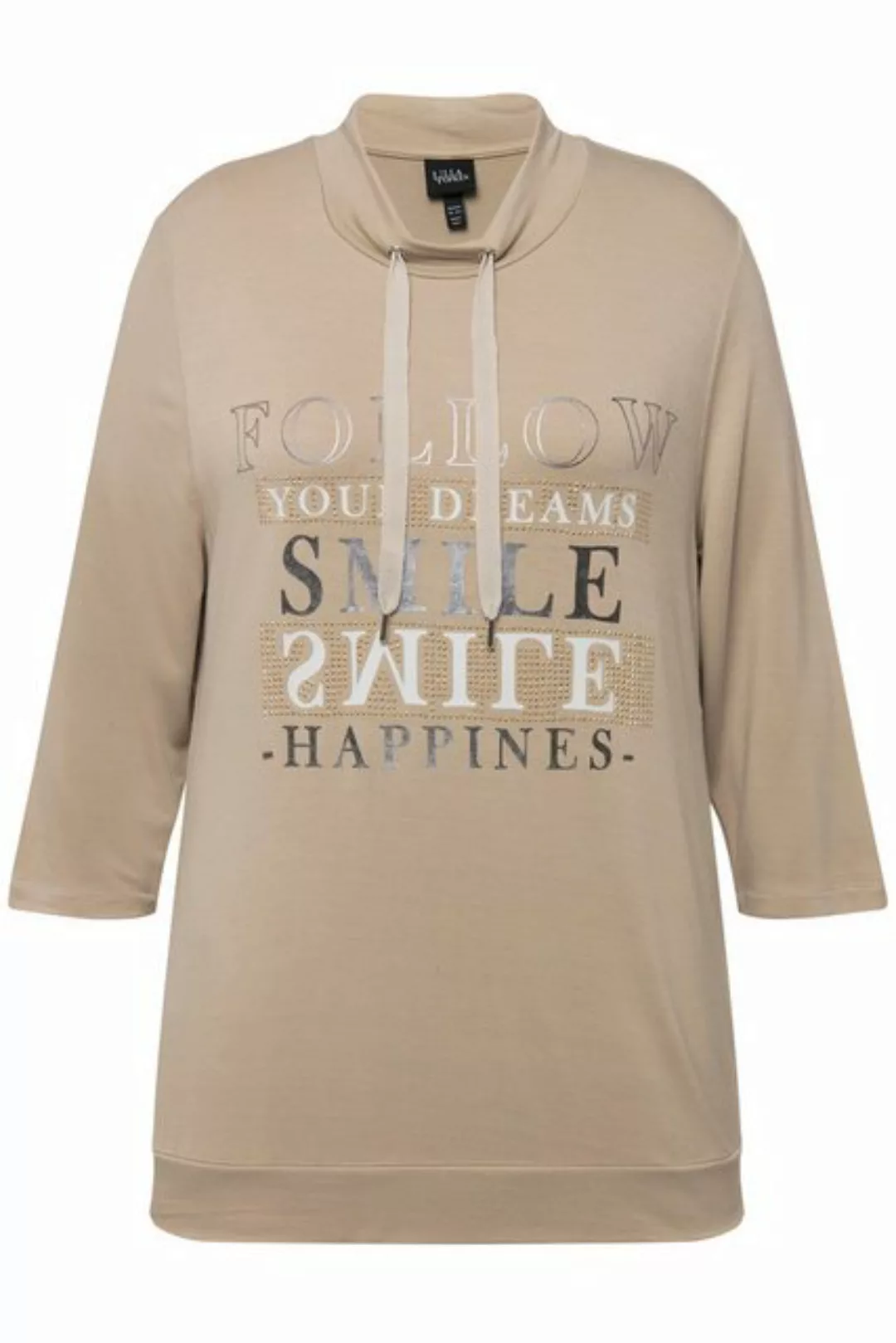 Ulla Popken Sweatshirt Sweatshirt Metallic-Schriftmotiv Stehkragen günstig online kaufen