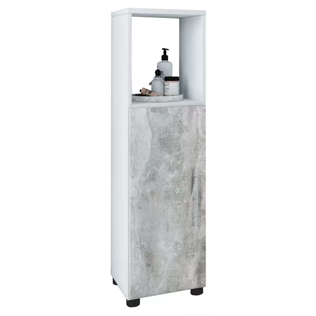 Badschrank mit offenem Fach in Beton Optik Grau & Weiß 93 cm hoch günstig online kaufen